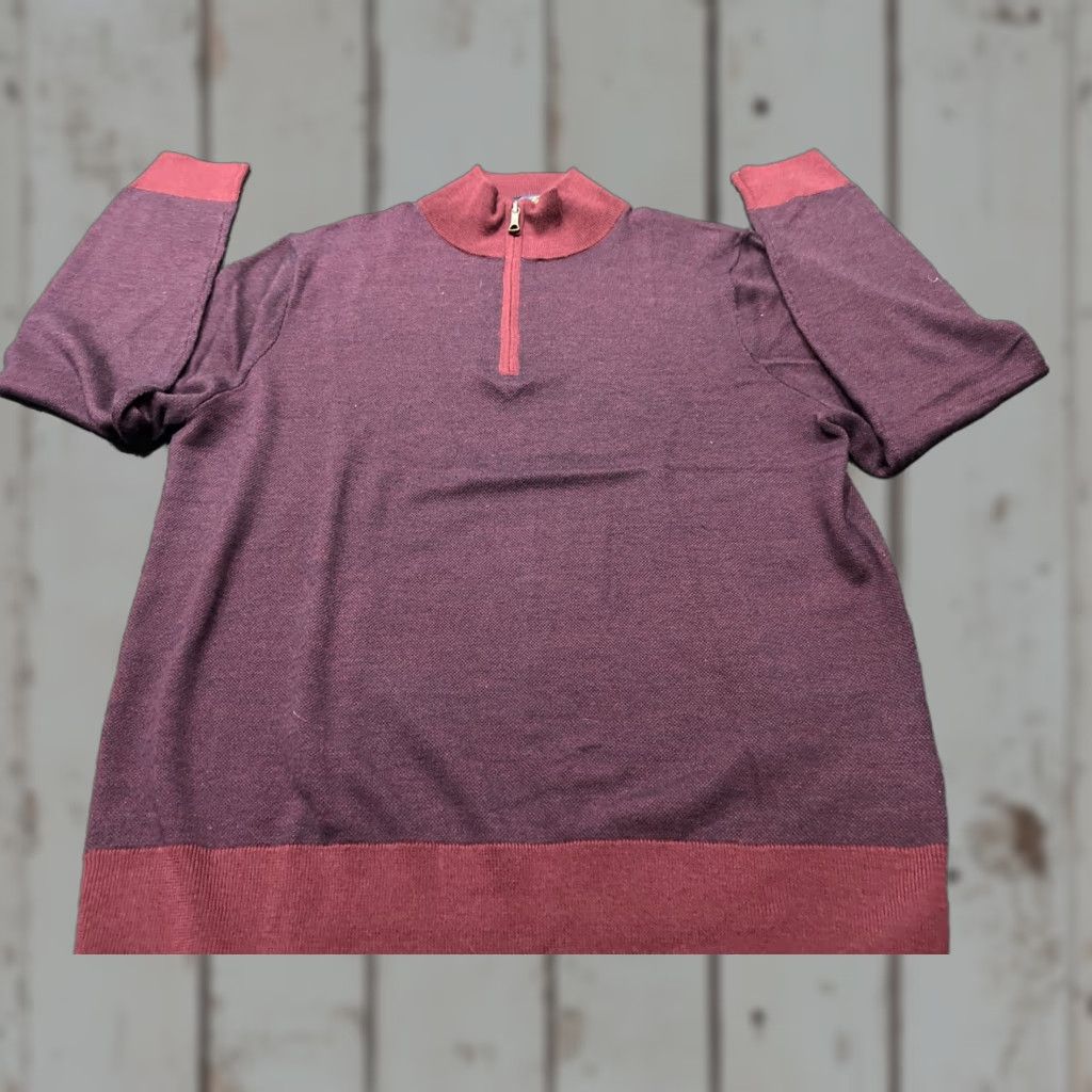 Brooks Brothers Brooks Brothers Men's L Sweater 1/4 Zip Pullover Wool Merino Knit Burgundy Regular Size L Mock Neck Zip Machine Washable Casual Golf Mens Size US L / EU 52-54 / 3 - 1 Thumbnail