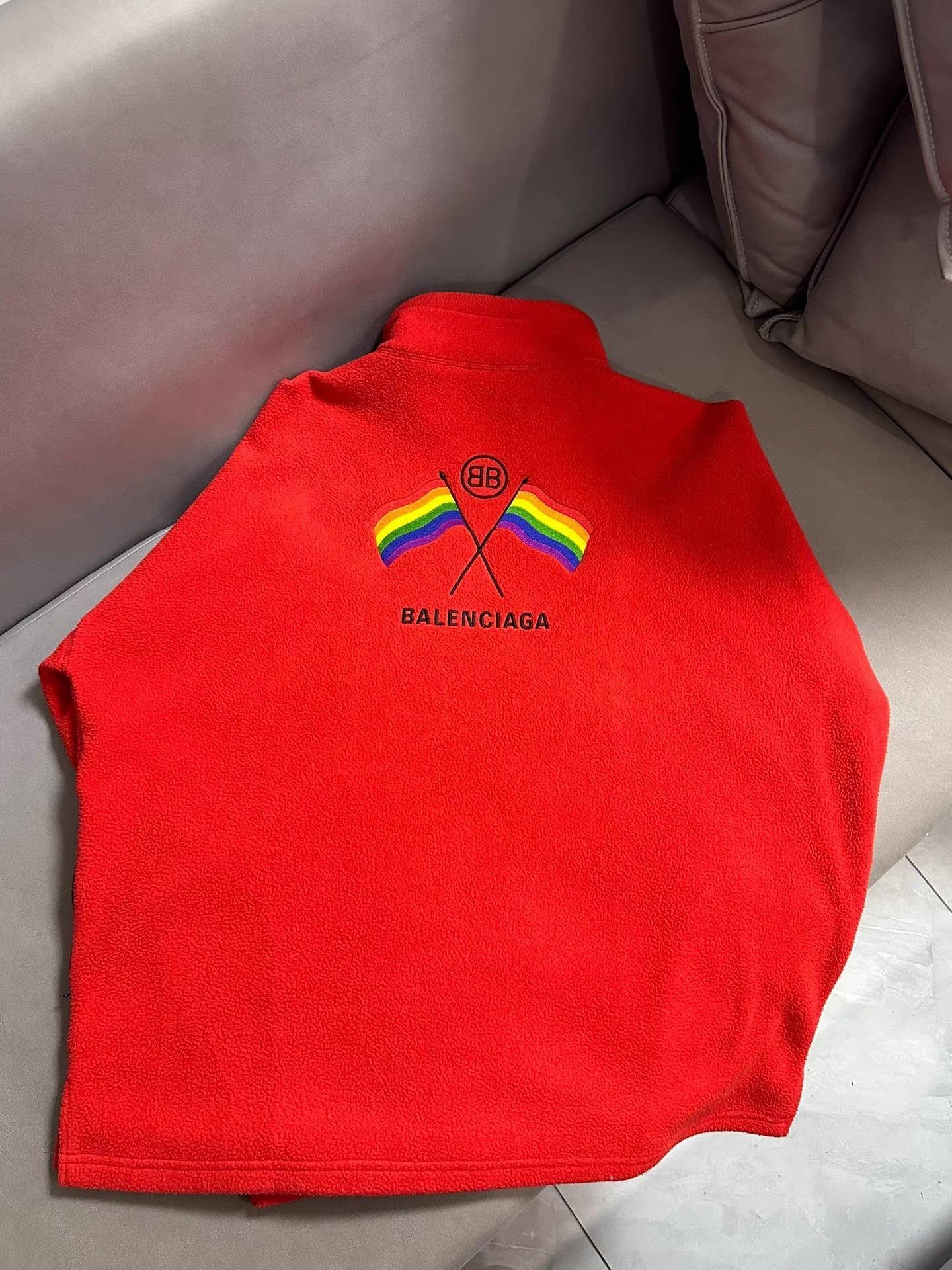 Balenciaga Red Fleece High Collar Zip-Up Jacket Size US L / EU 52-54 / 3 - 6 Thumbnail