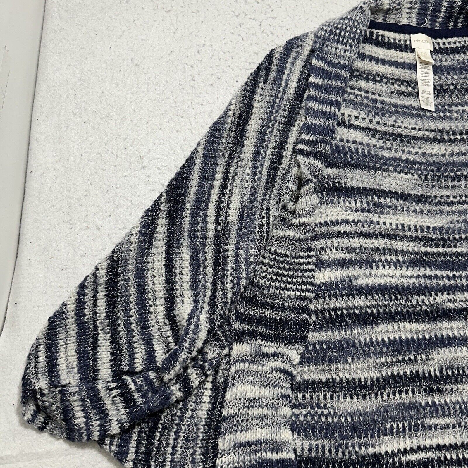 Chicos Chico's Small Short Blue White Stripe Cardigan Sweater Size S / US 4 / IT 40 - 6 Thumbnail
