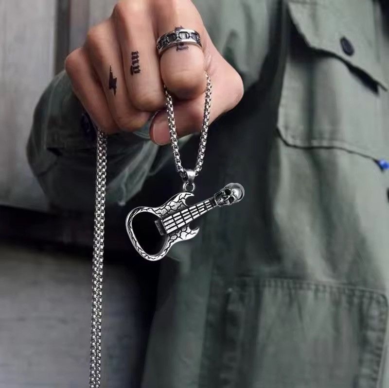 Jewelry skull guitar bottle opener titanium steel pendant necklace Size ONE SIZE - 3 Thumbnail