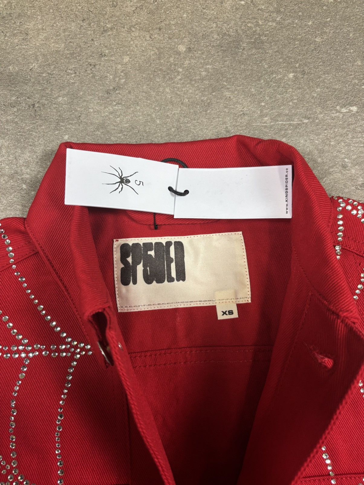 Sp5der Sp5der Web Denim Cropped Trucker Jacket, Red Size US XS / EU 42 / 0 - 9 Thumbnail