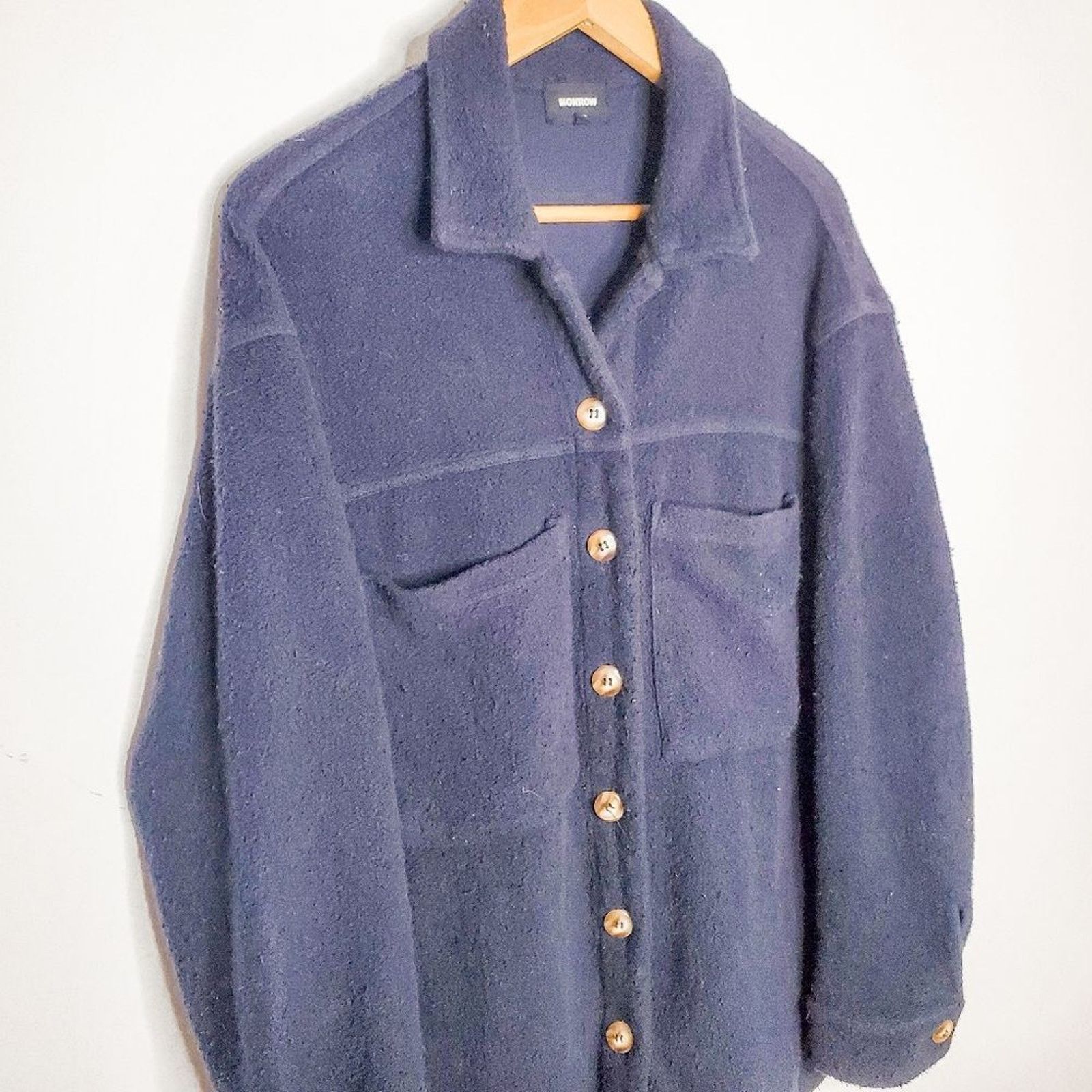 MONROW MONROW Navy Blue Teddy Fleece Button Down Shacket Size S Size S / US 4 / IT 40 - 3 Thumbnail