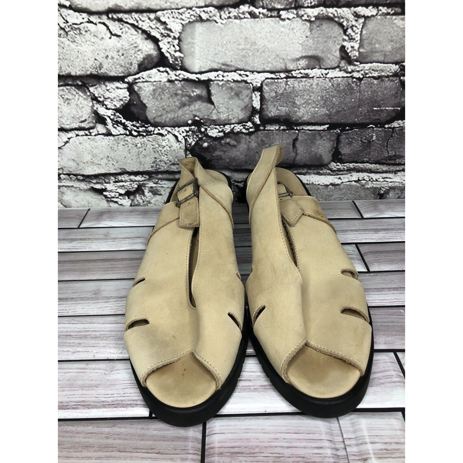 Other ZANTE Beige Tan Nubuck Leather Casual Wedge Strap Sandals Wo Size US 8.5 / IT 38.5 - 10 Thumbnail