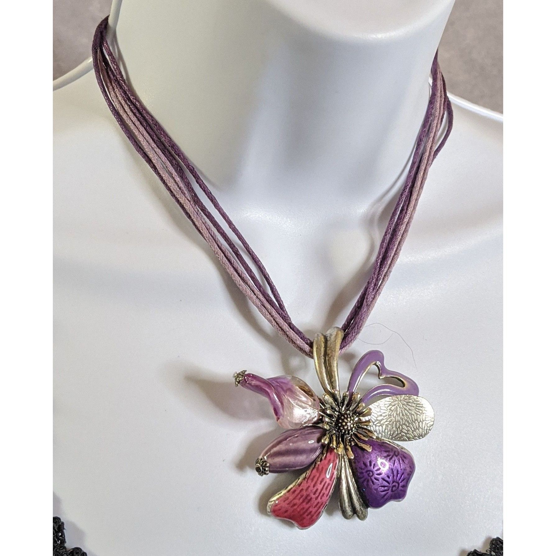 Other Fairycore Floral Multi-Layer Purple Cord Necklace With Enam Size ONE SIZE - 4 Thumbnail