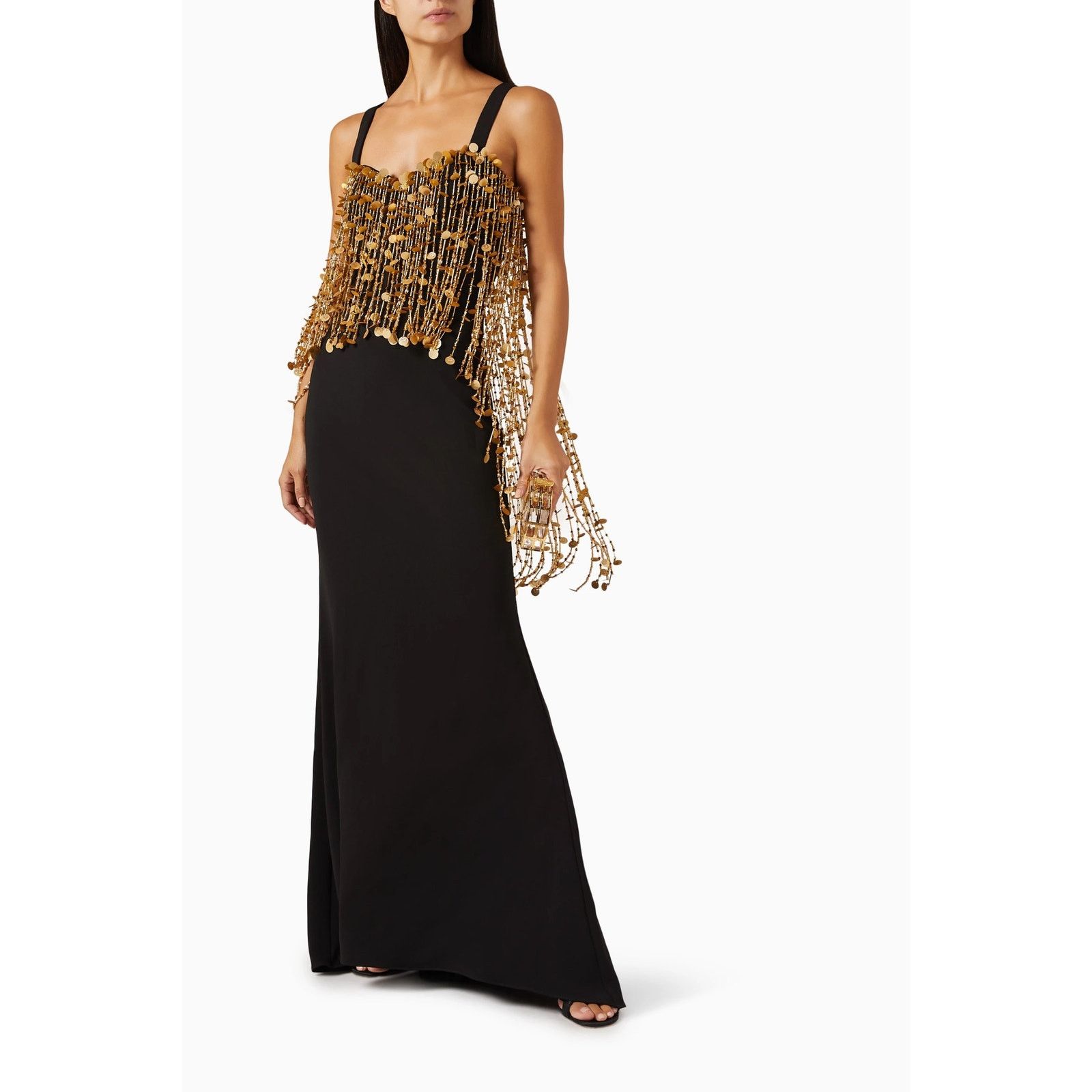 Badgley Mischka Badgley Mischka Runway Sequin Fringe Gown black gold size 4 Size S / US 4 / IT 40 - 4 Thumbnail