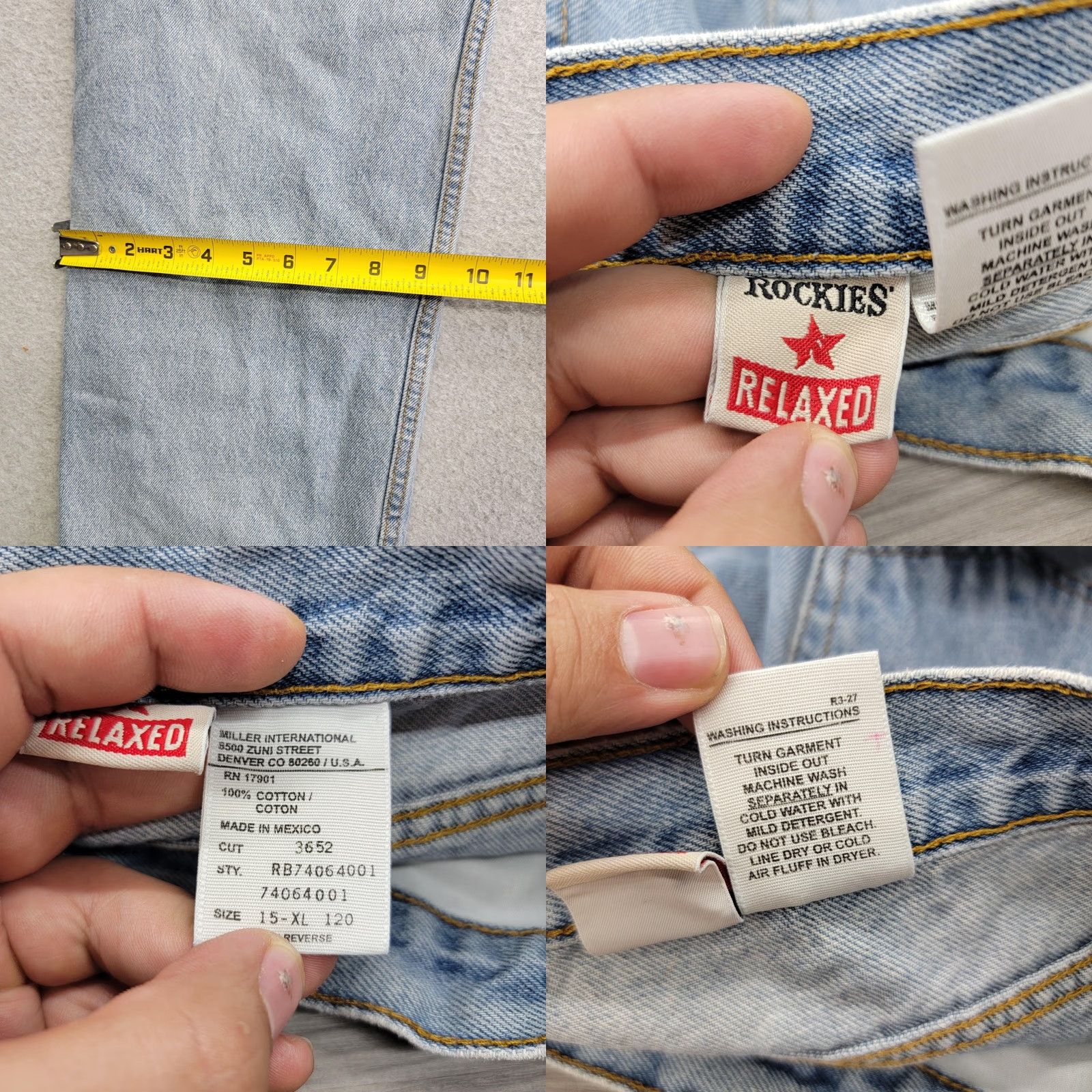 Vintage Rockies Jeans Womens 15 Extra Long Light Wash Relaxed Fit 100% Cotton Denim Blue Jeans Size 36" / US 14 / IT 50 - 9 Thumbnail