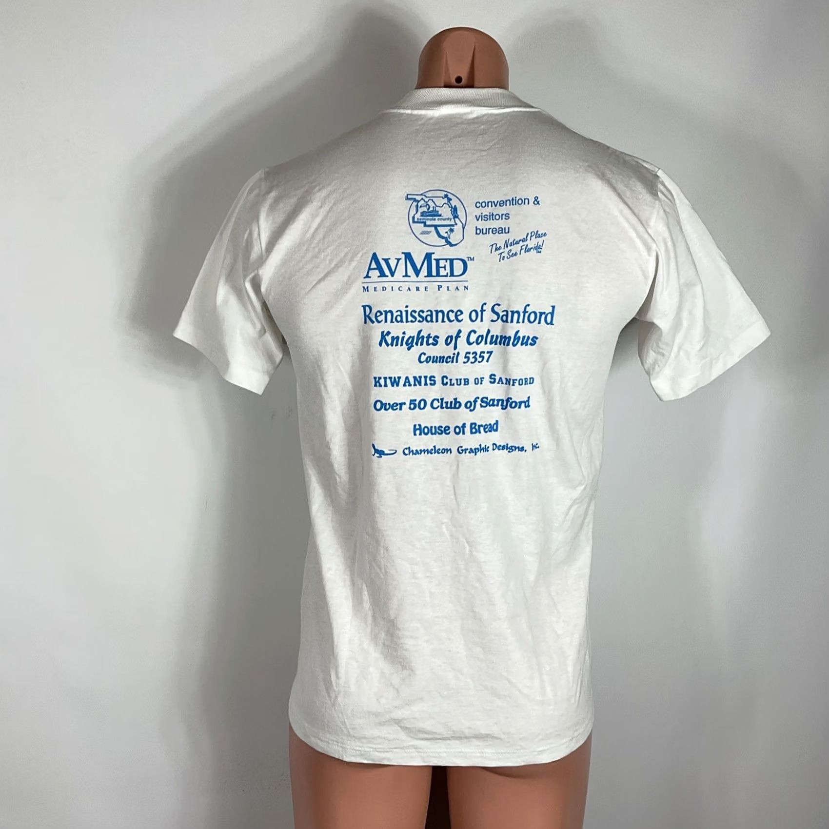 Jerzees VINTAGE Jerzees Golden Age Games T-shirt Mens Medium White Crew Neck Short Sleeve Florida Neon Graphic Print 20 years USA MADE Size US M / EU 48-50 / 2 - 5 Thumbnail