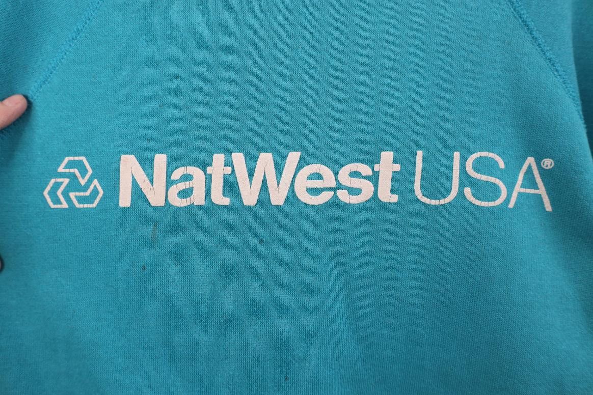 Vintage Vintage 80s NatWest USA Bank Raglan Sweatshirt Teal USA Size US L / EU 52-54 / 3 - 4 Thumbnail