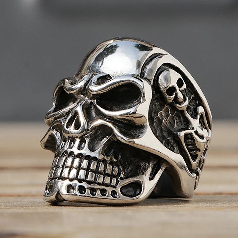 Vintage Skull Ring Men Stainless Steel Motor Biker Size ONE SIZE - 1 Thumbnail