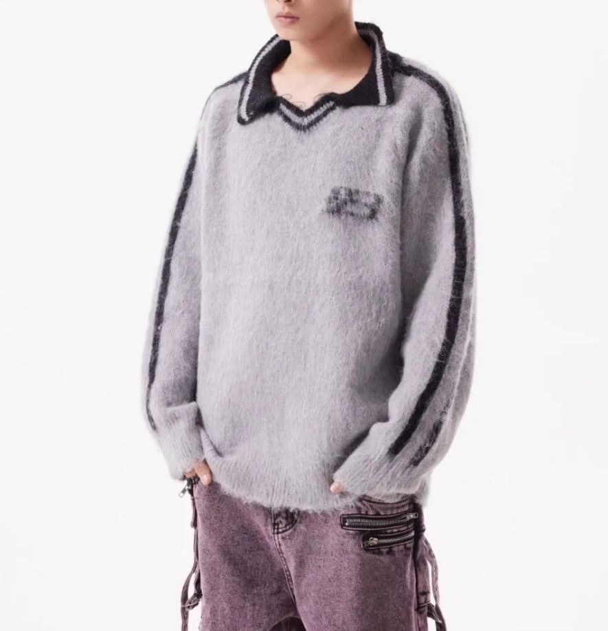 Designer × Vintage College Plush Polo Neck Knit Fur Sweater Size US M / EU 48-50 / 2 - 5 Thumbnail