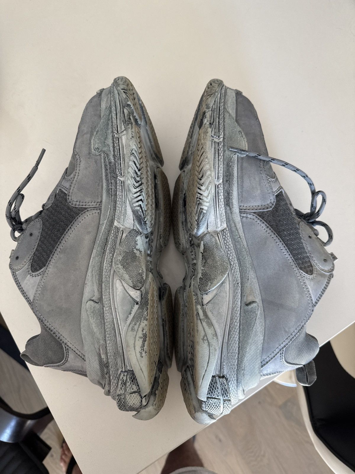 Balenciaga Balenciaga Triple S grey distressed sneakers Size US 12 / EU 45 - 9 Thumbnail
