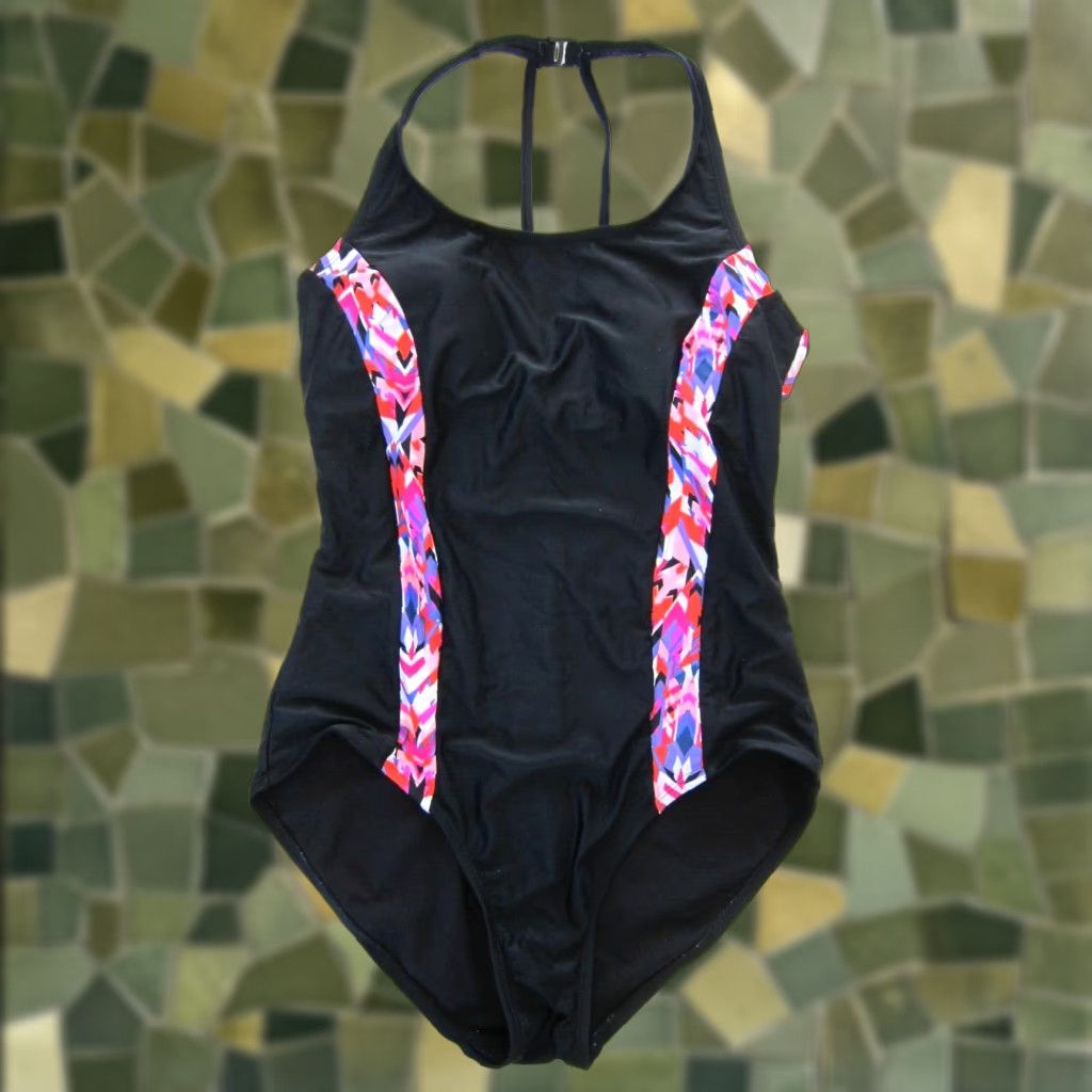 Catalina Catalina One Piece Racerback Built In Bra Women Swimsuit L Black 12-14 Floral Pattern Elegant Colorful 90s? Size ONE SIZE - 1 Thumbnail
