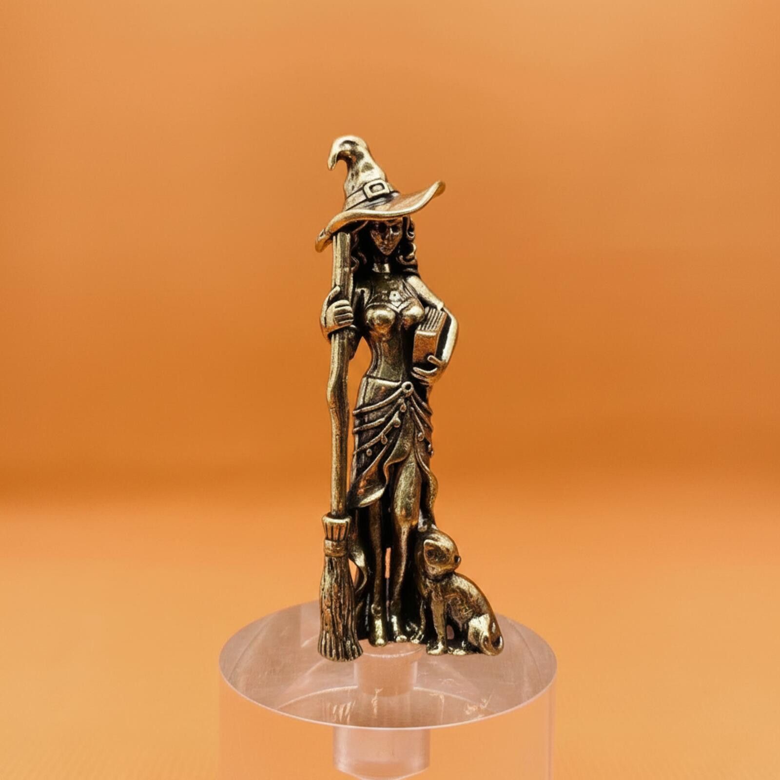 The Unbranded Brand Brass Witch Figurine with Broom and Cat Size ONE SIZE - 1 Thumbnail
