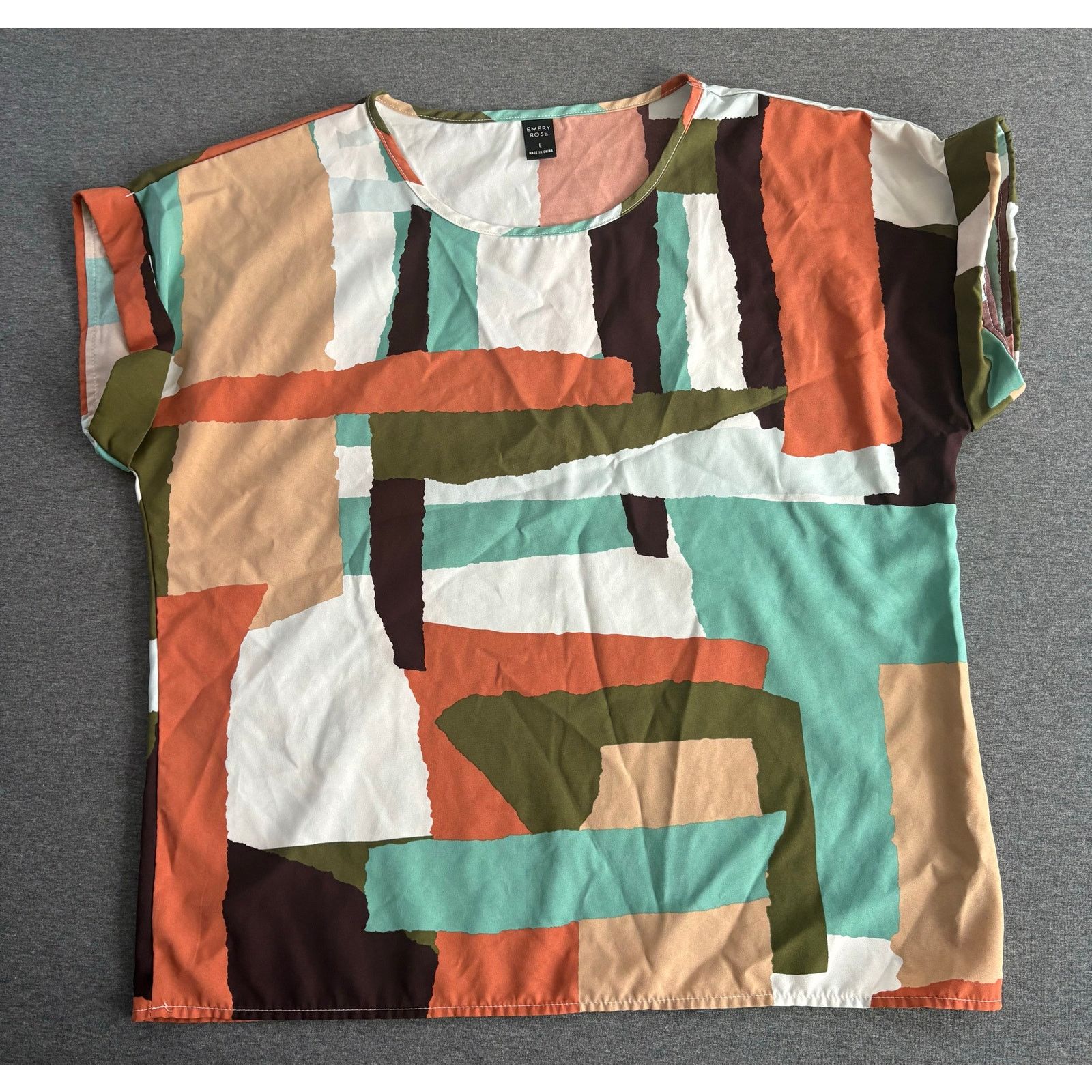 Other Emery Rose | Abstract Colorblock Short Sleeve Top | Large Size L / US 10 / IT 46 - 1 Thumbnail