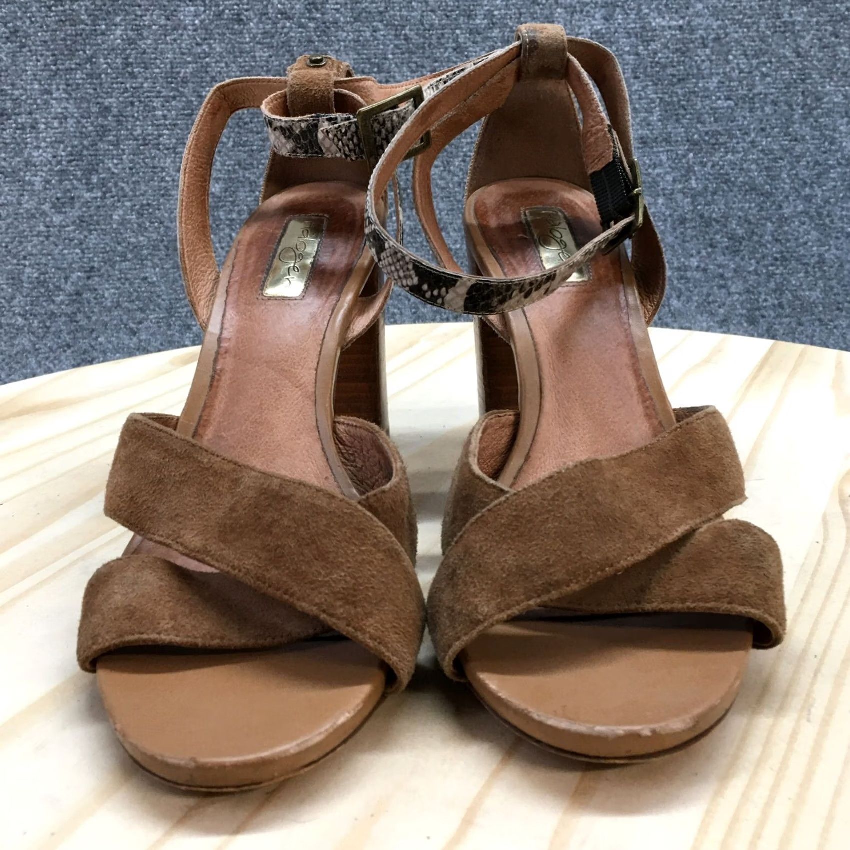 Vintage Halogen Sandals Women's 9 M Ankle Straps Brown Leather Heeled Snakeskin Casual Shirt? Size US 9 / IT 39 - 3 Thumbnail
