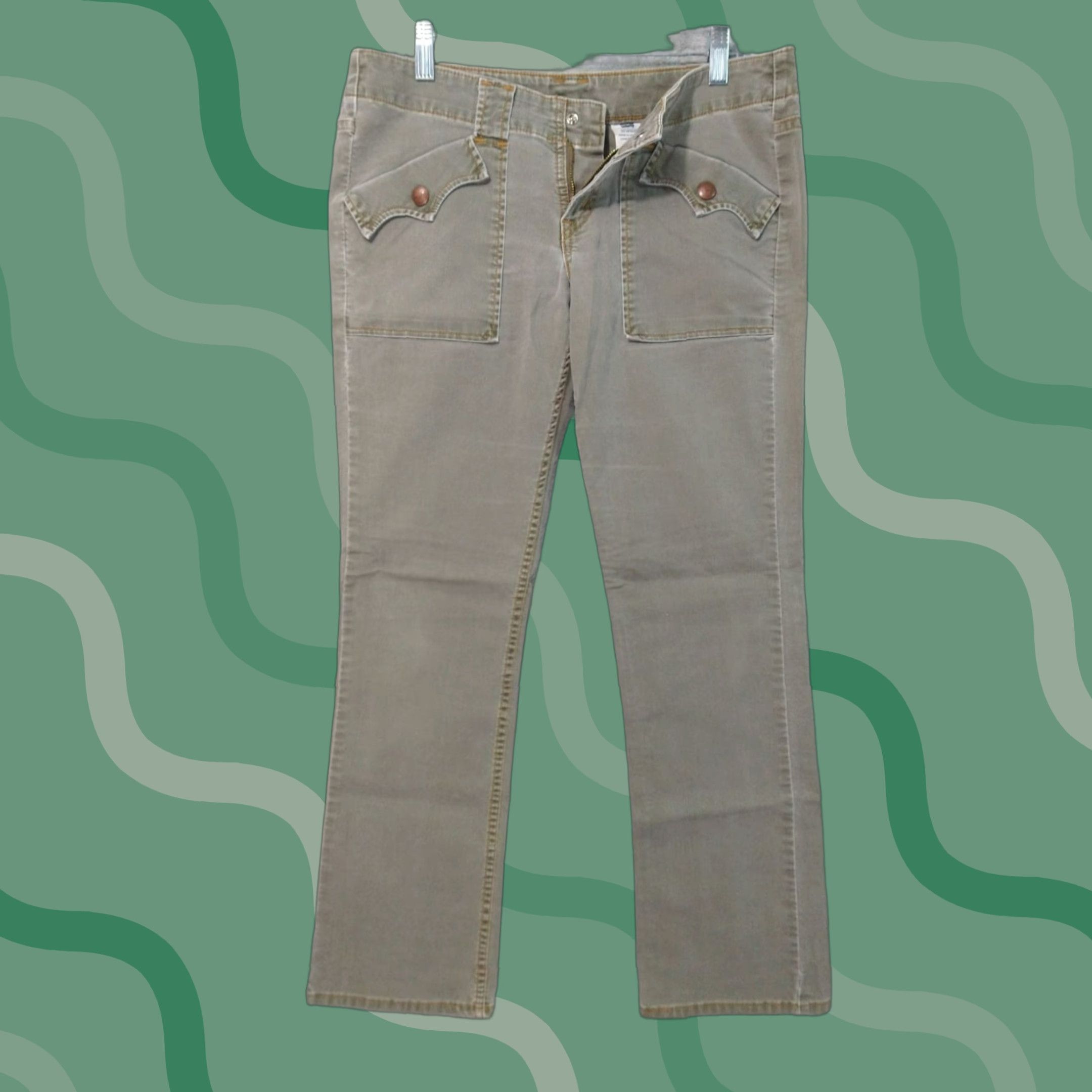 Levi's VINTAGE Levi's Jeans Womens 11 Green Denim Too Superlow Stretch Straight Leg 90s Jeans Womens Size 32" / US 10 / IT 46 - 1 Thumbnail