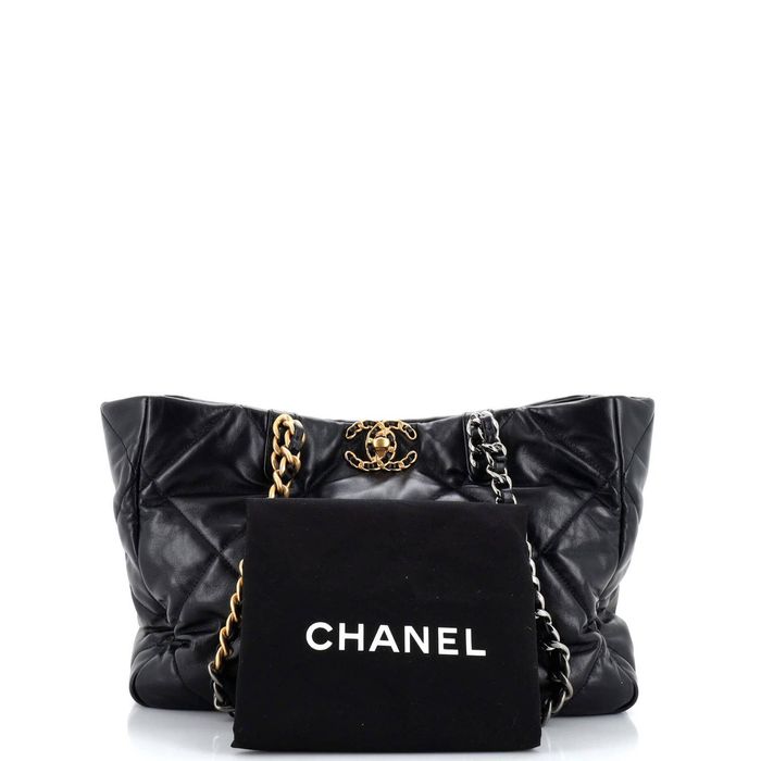 Chanel Lambskin Quilted Chanel 19 East West Shopping Bag Black