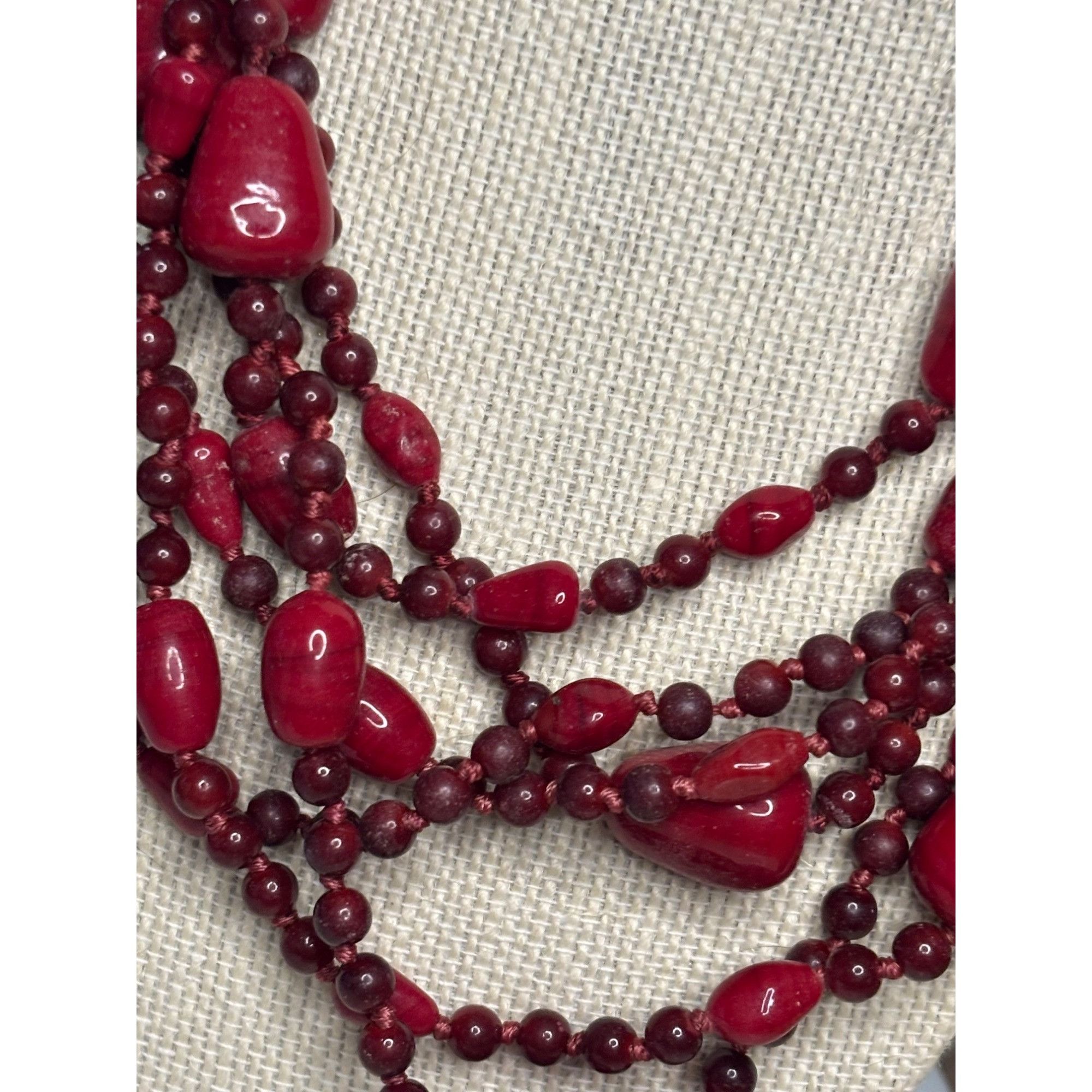 Other Vintage Red Beaded Necklace & Bracelet Set Size ONE SIZE - 3 Thumbnail