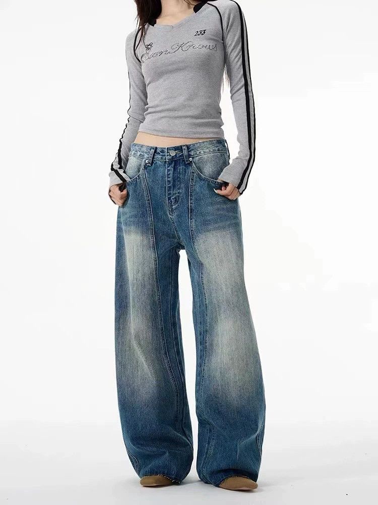 Jean Vintage washed distressed men's loose scimitar jeans Size US 32 / EU 48 - 1 Thumbnail