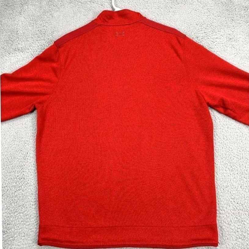 Under Armour Under Armour Sweatshirt Pullover Mens XL ColdGear Red Orange 1/4 Zip Logo Knit Polyester Size US XL / EU 56 / 4 - 2 Thumbnail