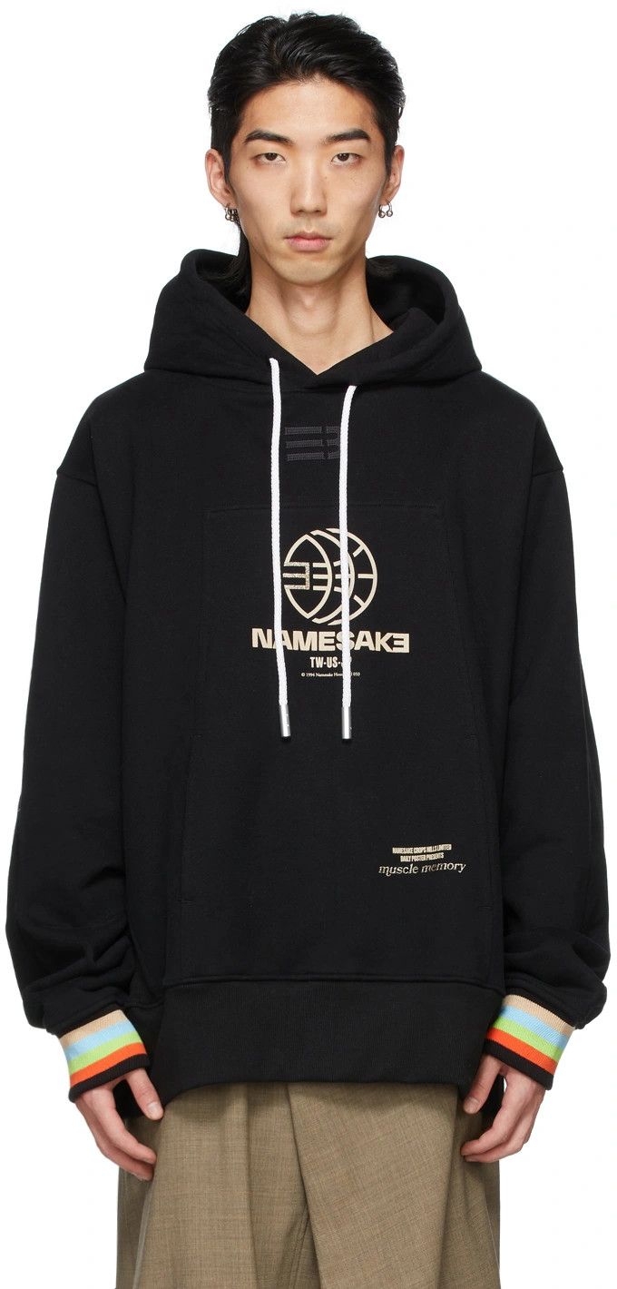 image of Namesake O1Mle0424 Contrast Rib Hoodies In Black, Men's (Size XS)