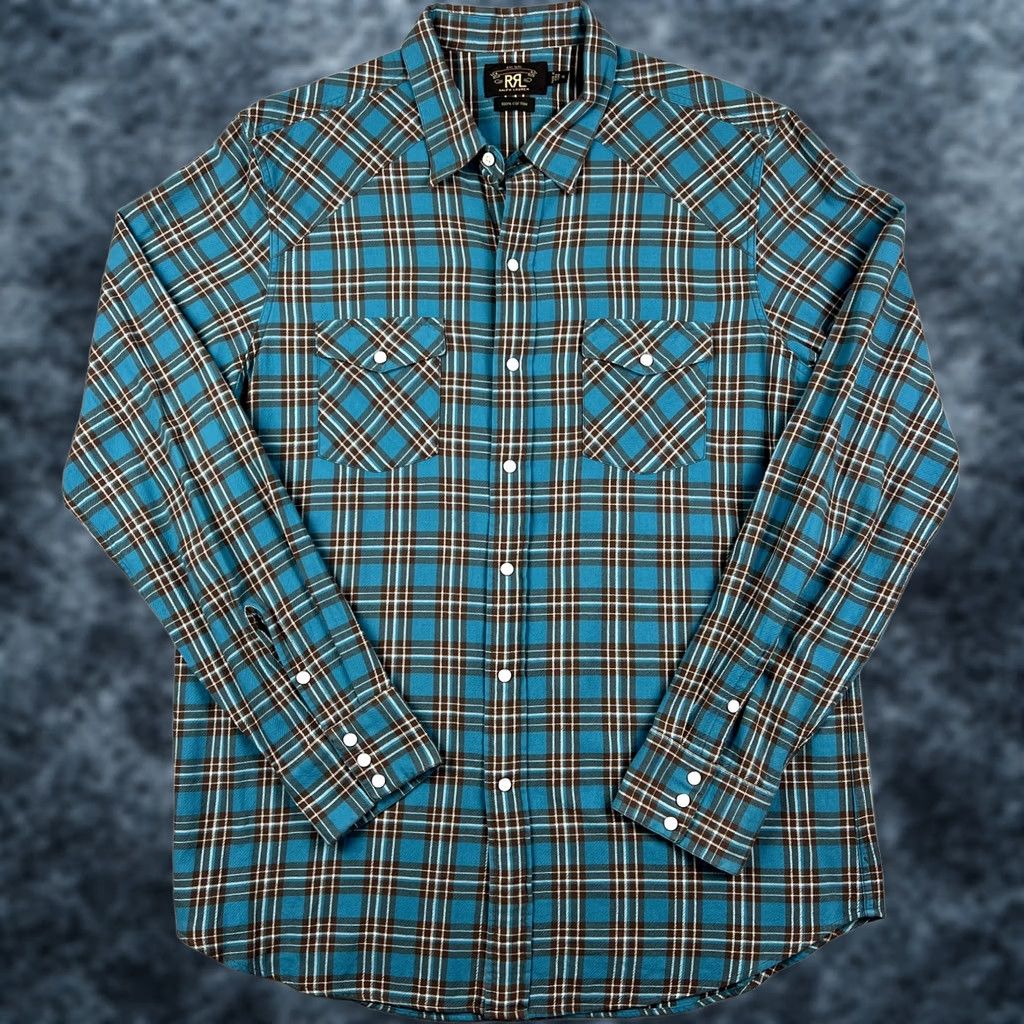 Doublet RRL Ralph Lauren Shirt Plaid Flannel Button-Up XL Blue Cotton Mens Snap Button Shirt Size US XL / EU 56 / 4 - 1 Thumbnail