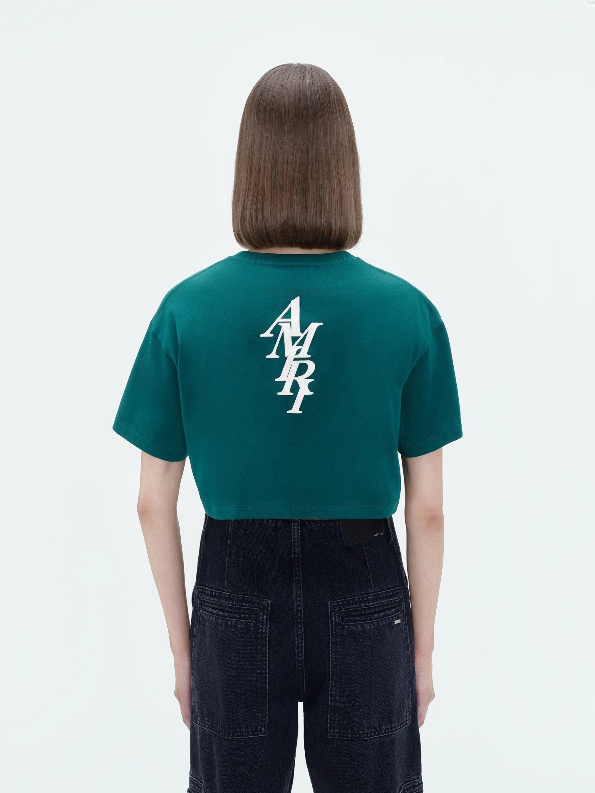 Amiri oc11z0225 Stack Cropped T-Shirt in Green Size XL / US 12-14 / IT 48-50 - 5 Thumbnail
