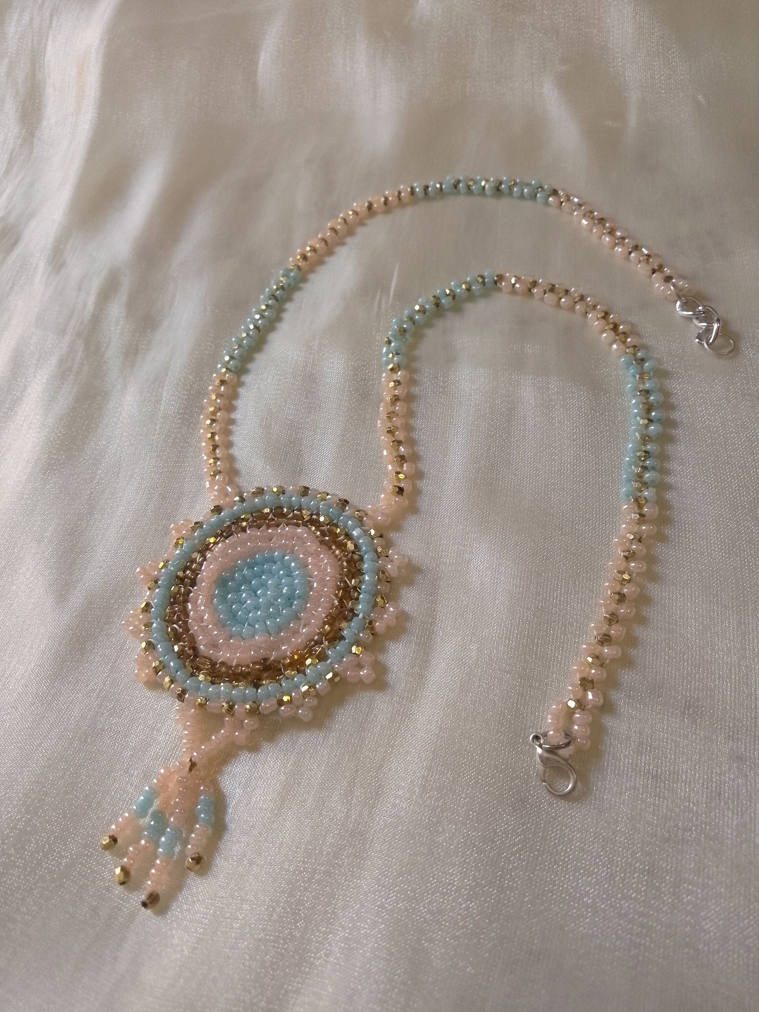 Handmade Necklace Long Embroidered Mandala Pendant Size ONE SIZE - 5 Thumbnail