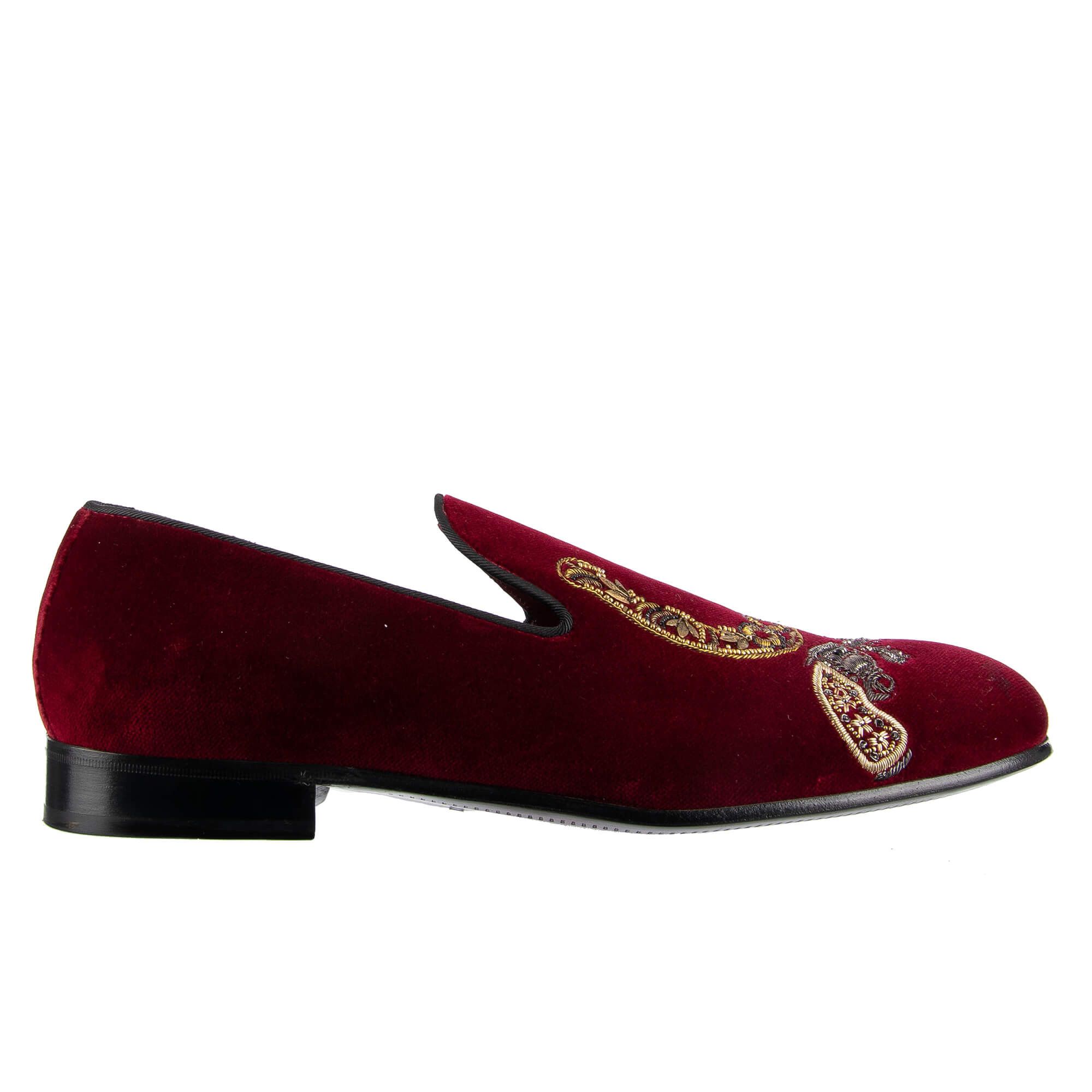 Dolce & Gabbana o1y0125 Velvet Embellished Loafers in Red Size US 7 / EU 40 - 1 Thumbnail