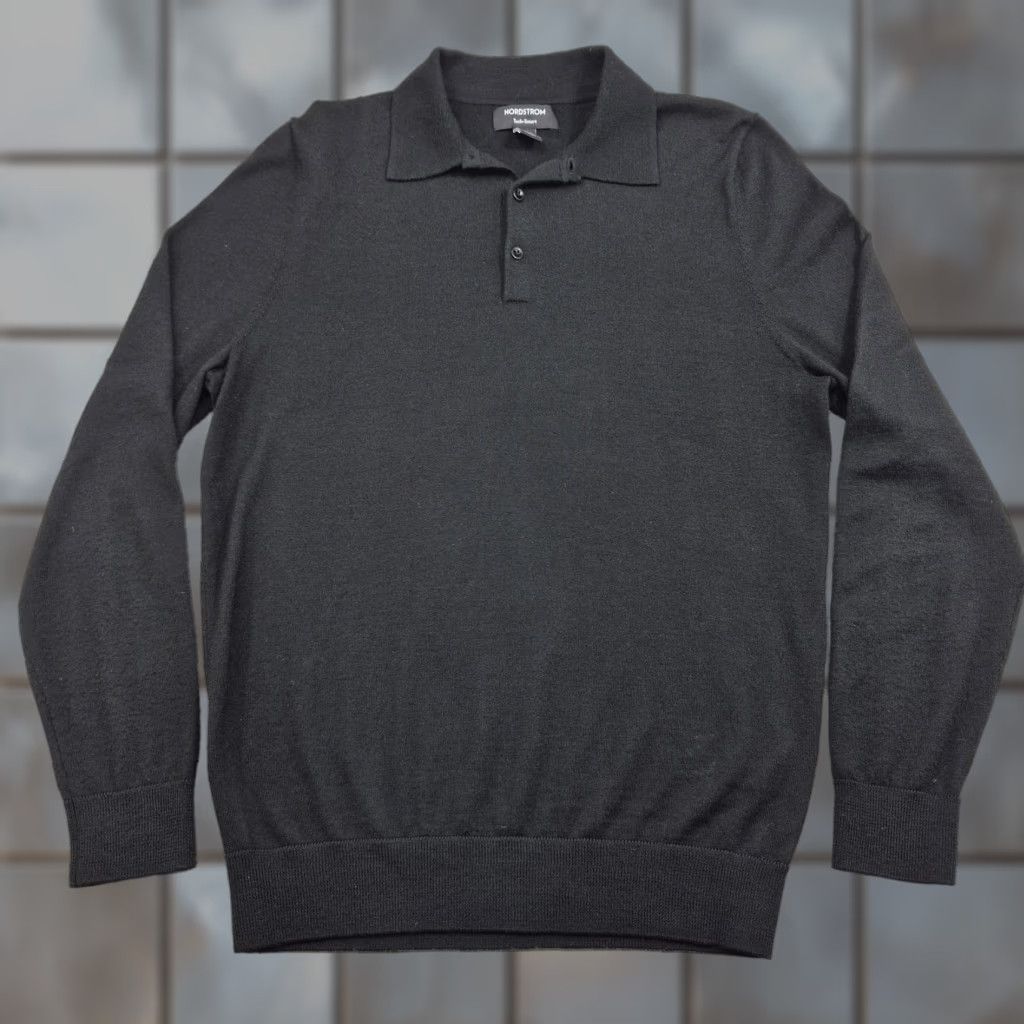 Nordstrom Nordstrom Mens Small Black Tech-Smart Collared Knit Wool Blend Pullover Sweater Size US S / EU 44-46 / 1 - 1 Thumbnail