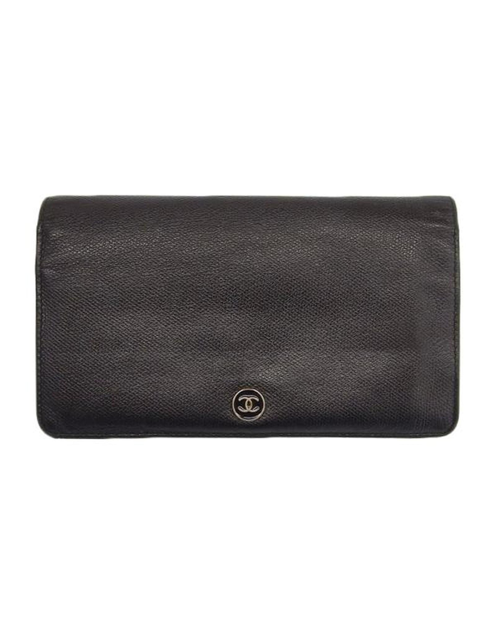 image of Chanel Black Bifold Wallet With Cc Button Detail, Women's