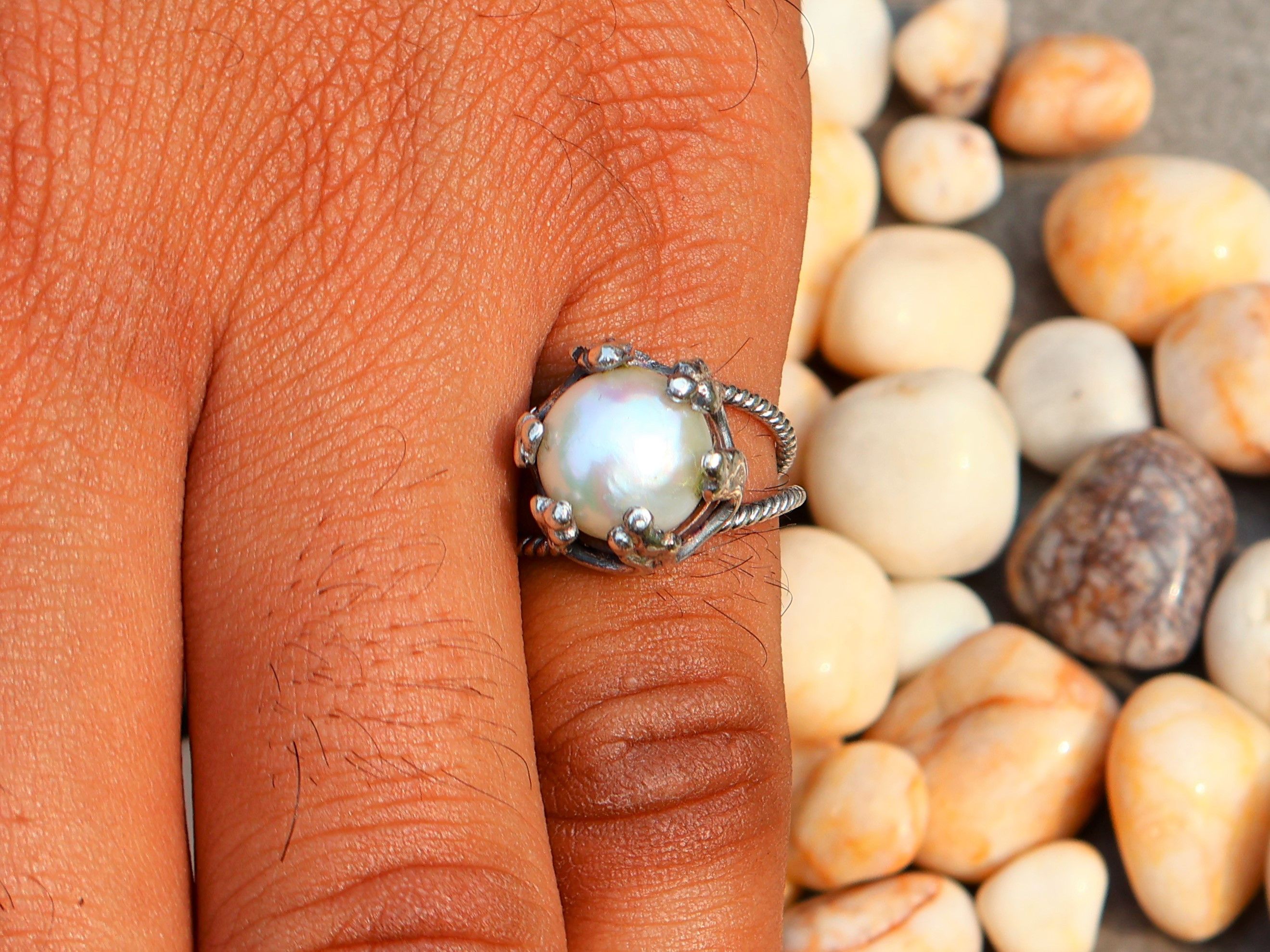 Handmade Pearl Ring, Handmade Women Ring, 925 Sterling Silver Jewelry Size ONE SIZE - 5 Thumbnail