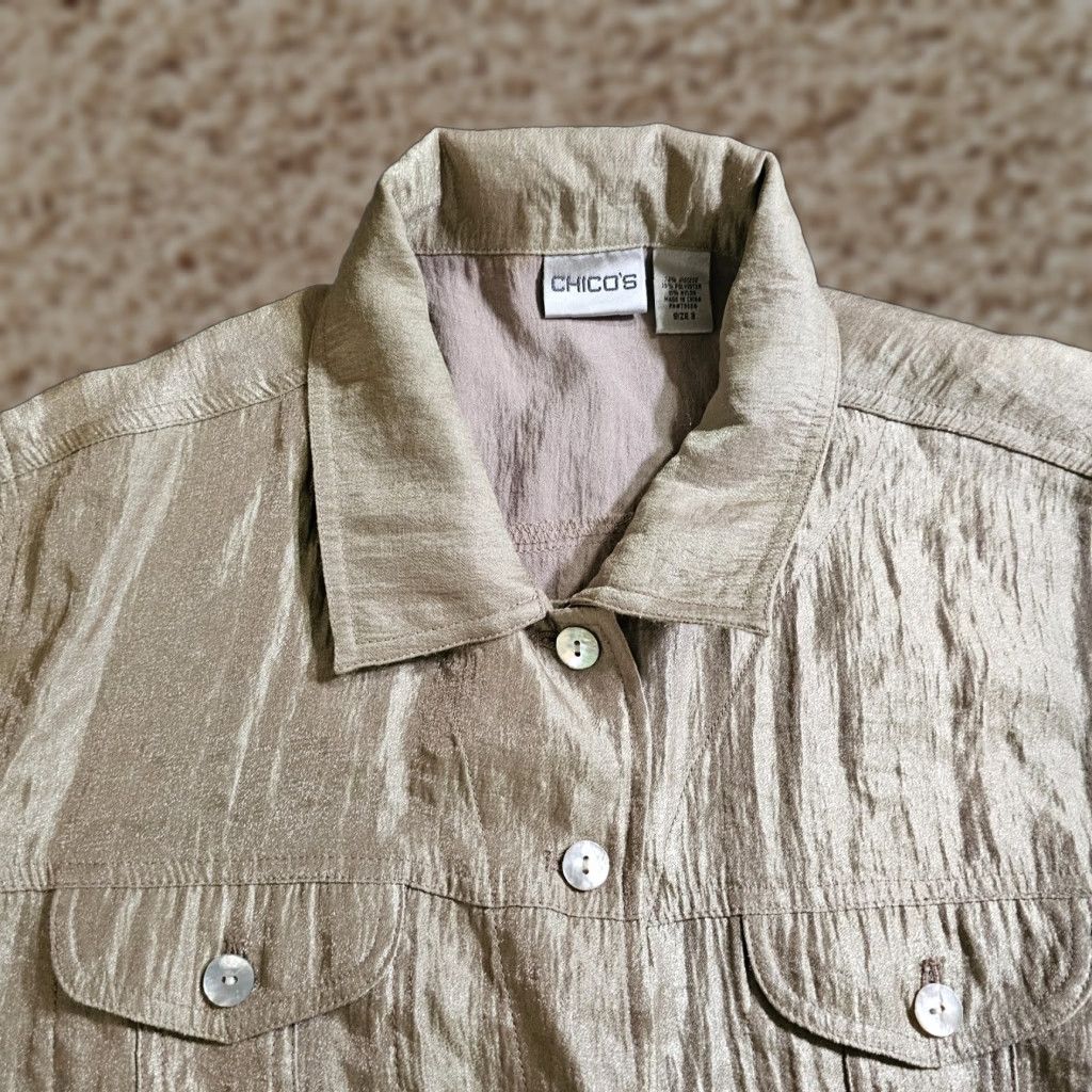 Vintage Chicos Blouse Shirt Womens XL Beige Button Long Sleeve Casual Career Vintage No Size XL / US 12-14 / IT 48-50 - 1 Thumbnail