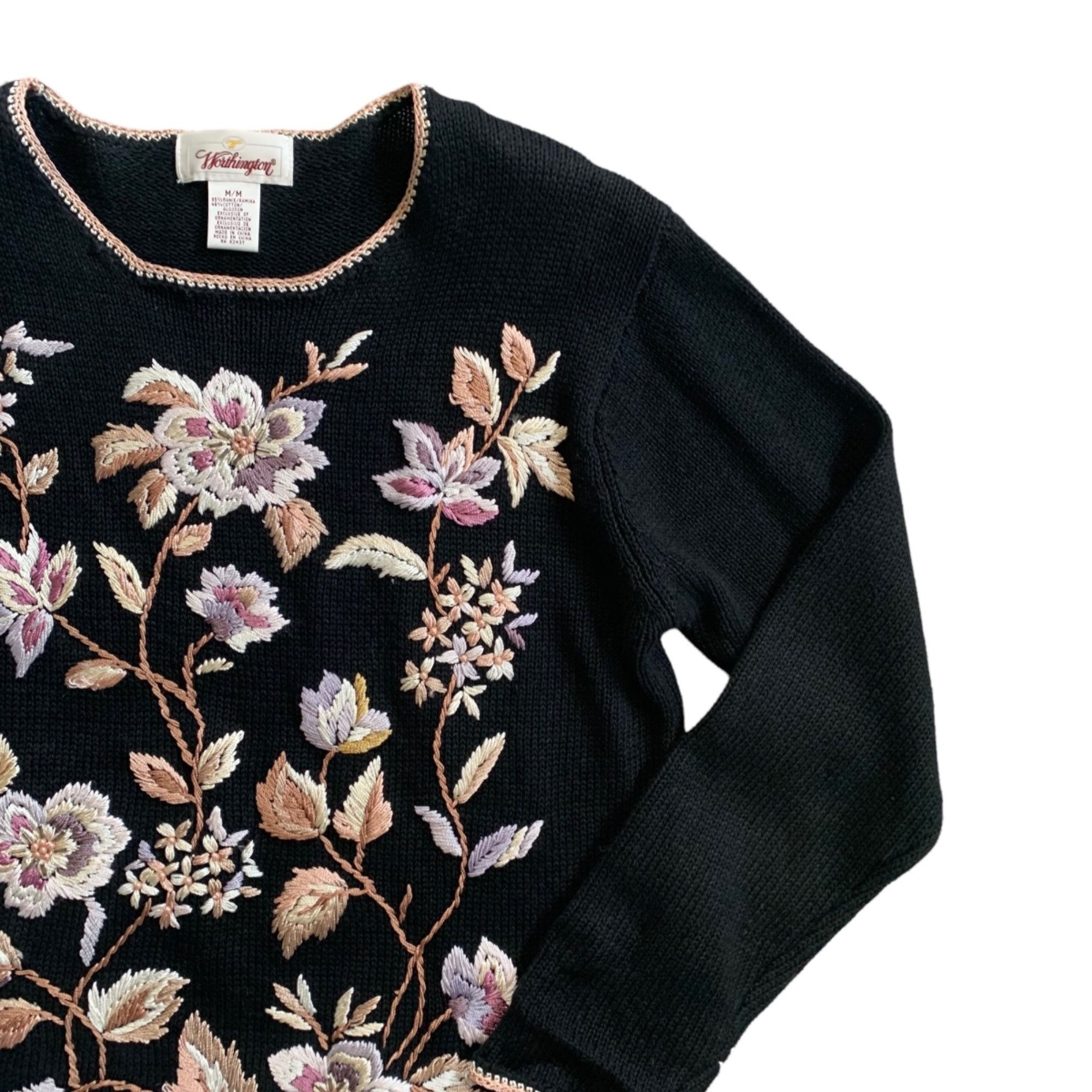 Vintage Vintage Worthington Floral Embroidered Beaded Accent Sweater Size M / US 6-8 / IT 42-44 - 3 Thumbnail