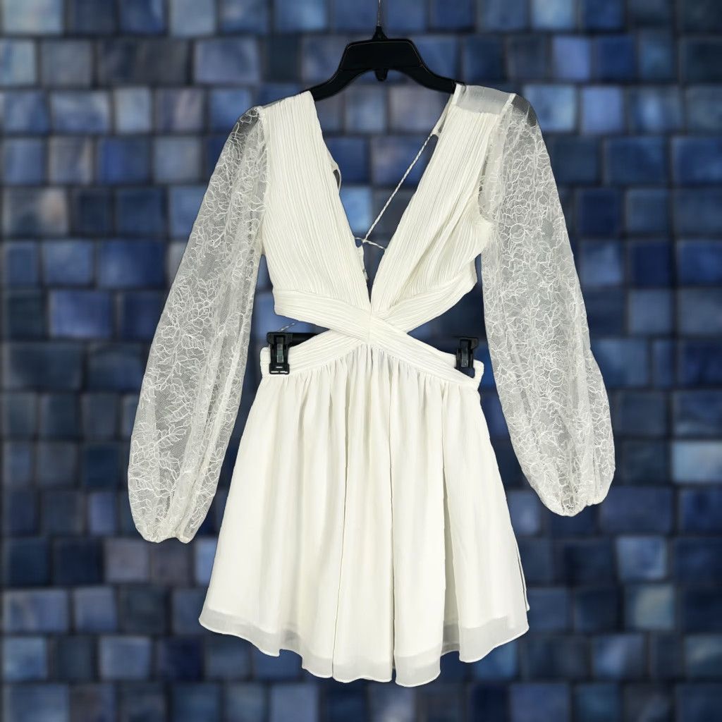 Vintage Twosisters The Label Dress Womens XS White Lace Cutout Cottage Coquette Bride Mini Fit & Flare White Lace Size XS / US 0-2 / IT 36-38 - 1 Thumbnail