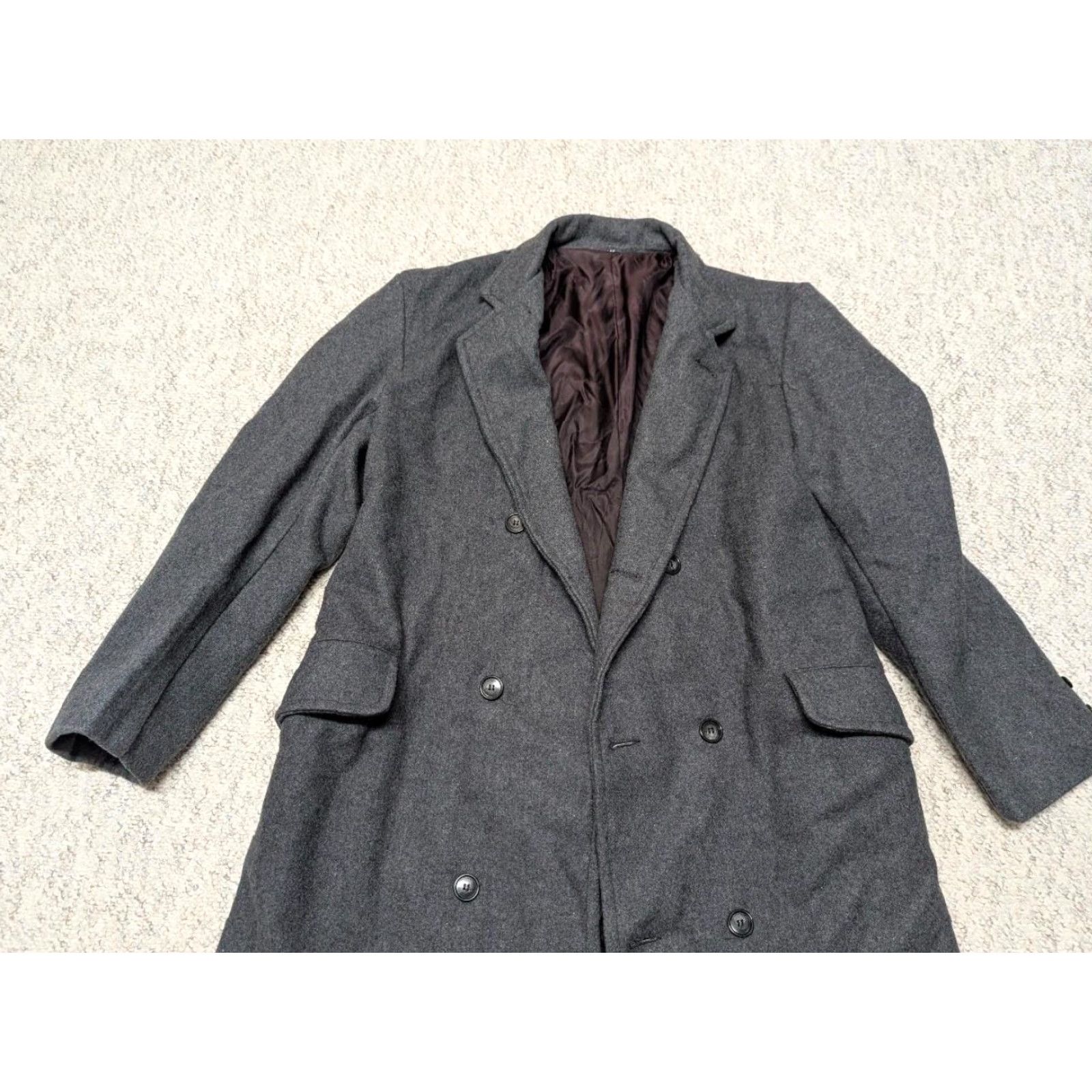 Doublet VINTAGE BESPOKE Overcoat 40L Grey Flannel Wool Double Breasted Coat Men M BESPOKE Custom Tailored Army Uniform 1940s Mens Size US M / EU 48-50 / 2 - 4 Thumbnail