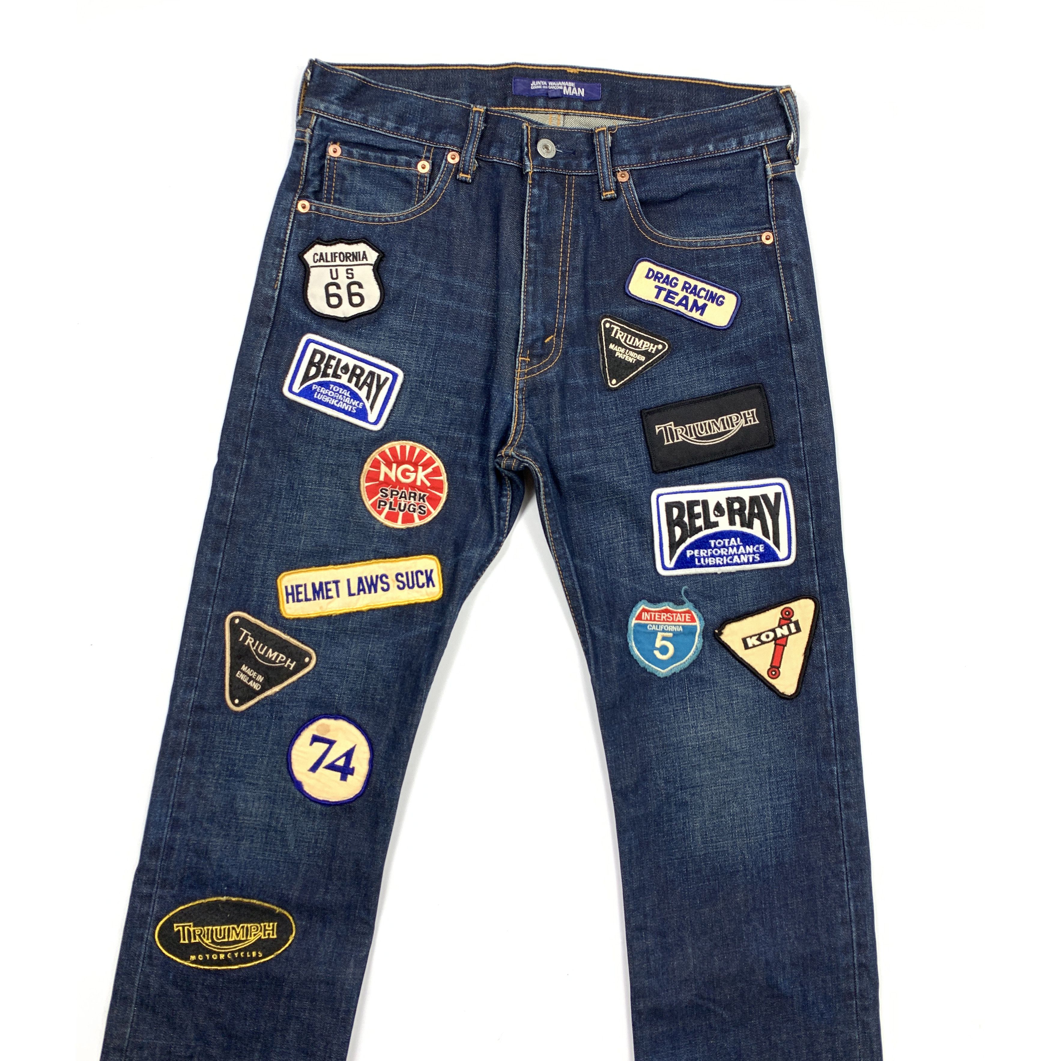 Comme des Garcons × Junya Watanabe 2002 Motorcycle Patch Denim Jeans Size US 31 - 2 Thumbnail