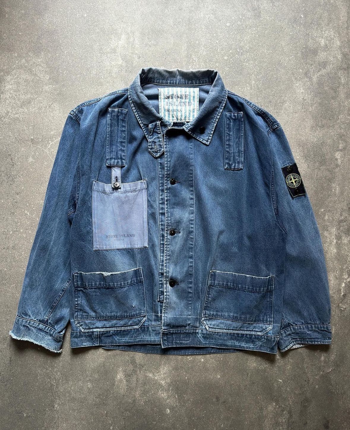 Stone Island × Vintage Stone Island Marina SS84 Vertical Badge Denim Jacket  🏷 | Grailed