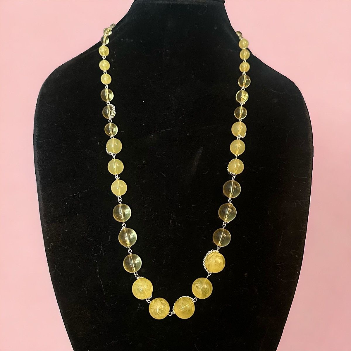 Other Long chunky yellow bead necklace with matching earrings Size ONE SIZE - 1 Thumbnail