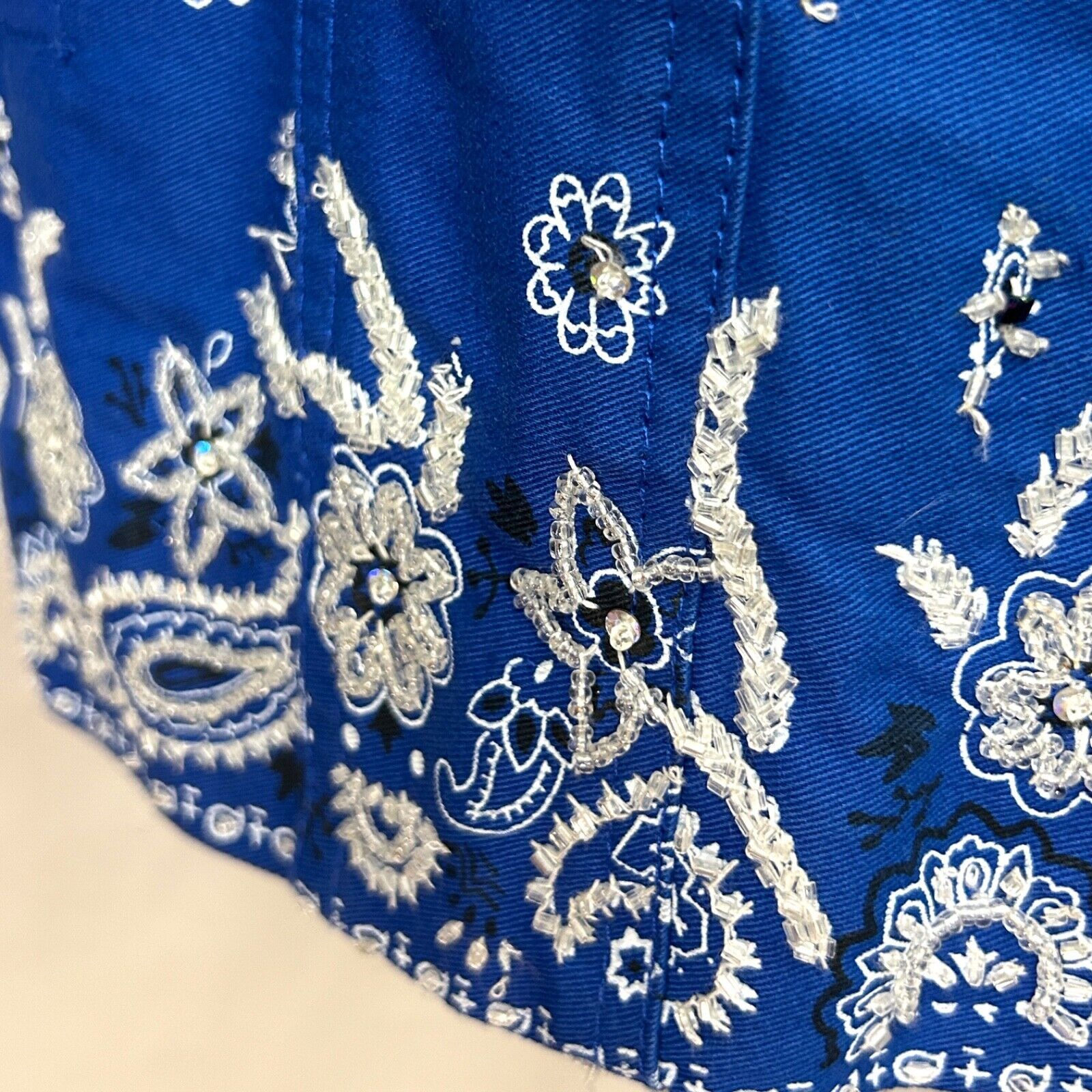 Vintage 90s Cotton Factory Blue Bandana Print Beaded Jacket Shirt Size XS / US 0-2 / IT 36-38 - 7 Thumbnail