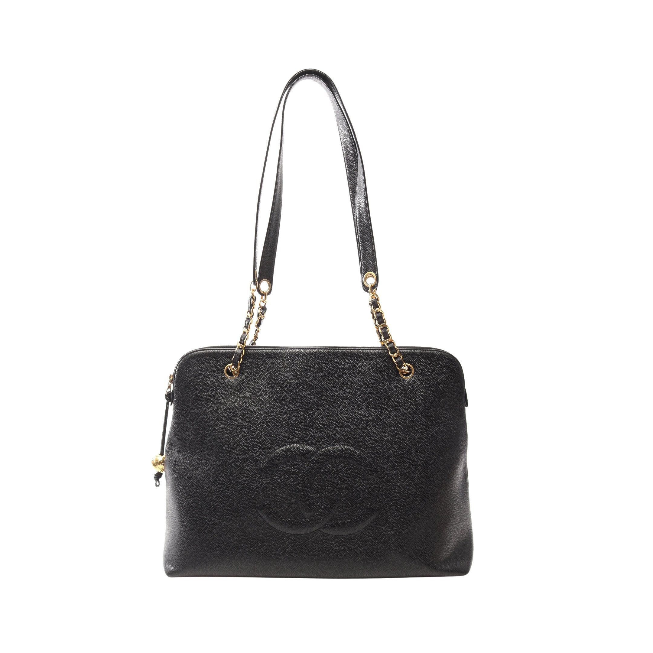 Chanel Big Coco Mark Shoulder Bag Tote Caviar Skin Black Gold Hardware