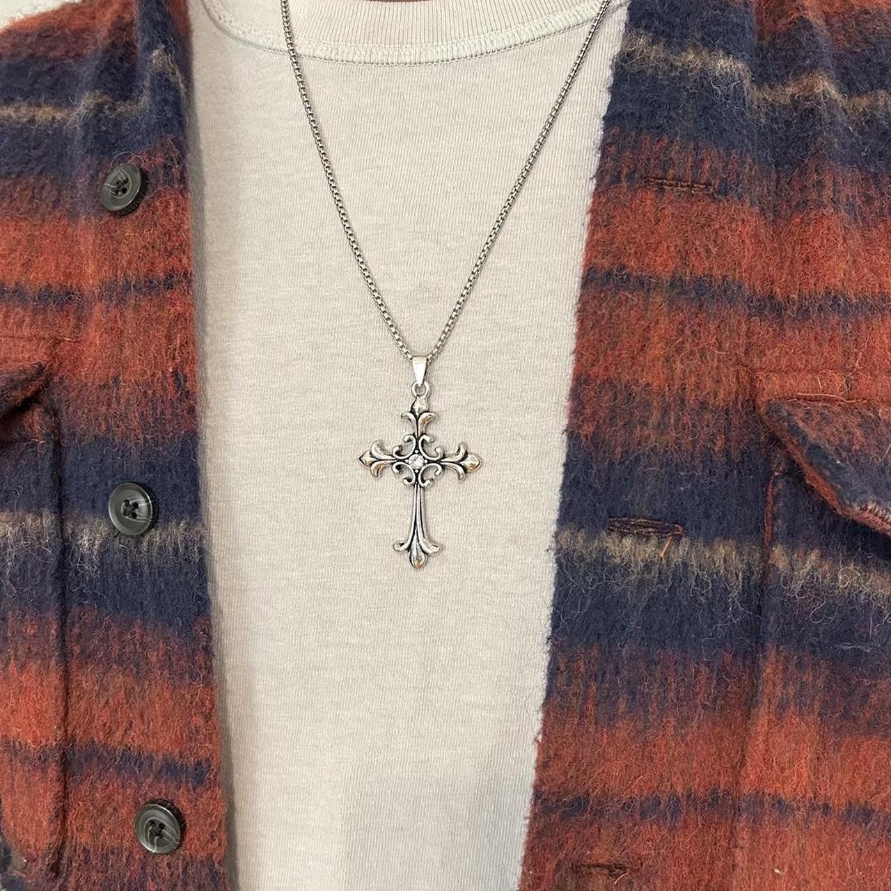 Japanese Brand × Vintage Y2K 2000s Silver Studded Cross Skater Hip Hop Chain Size ONE SIZE - 2 Thumbnail