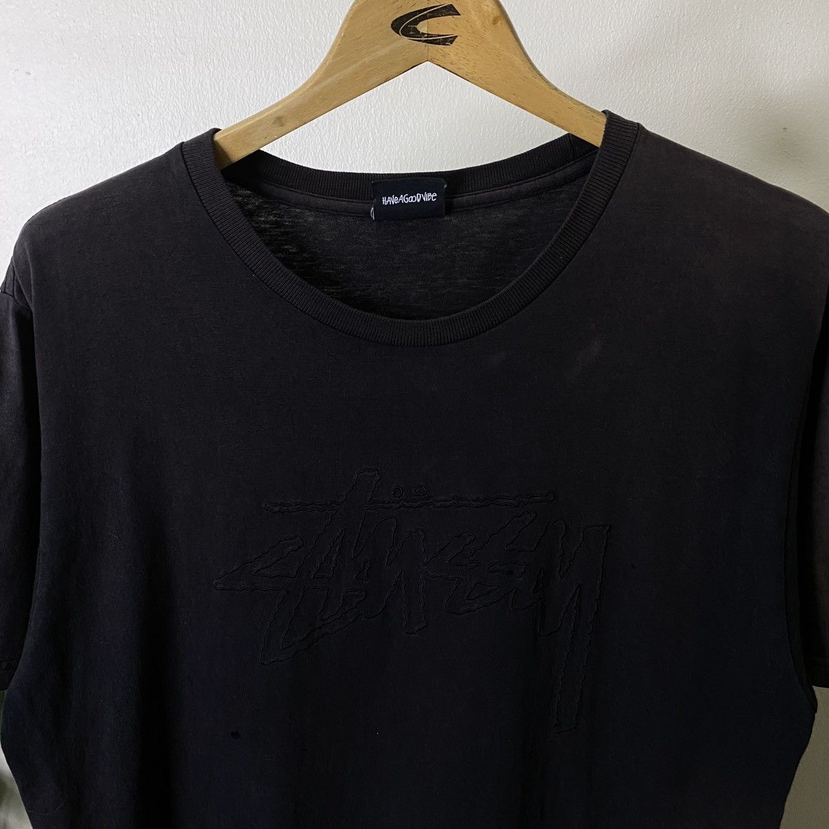 Stussy Y2K Stussy Embroidery Script Black On Black Faded T Shirt Size US M / EU 48-50 / 2 - 2 Thumbnail