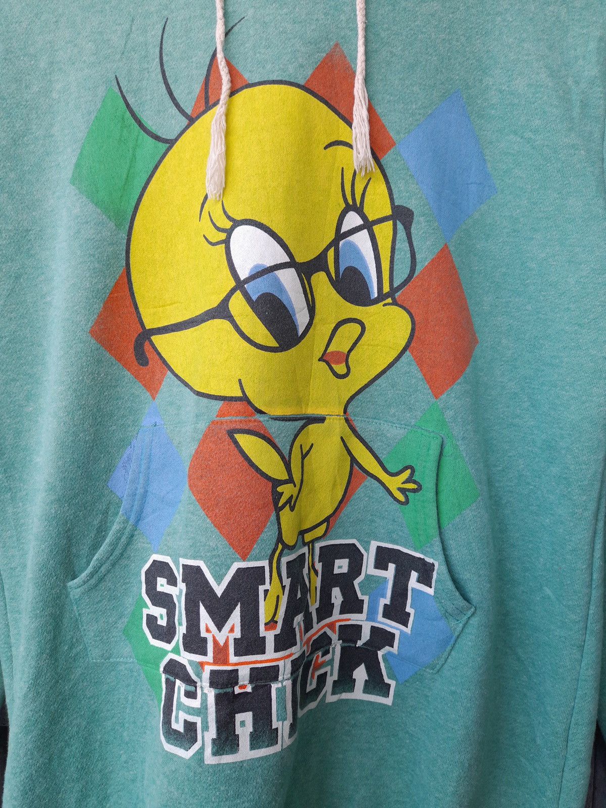 Japanese Brand Vintage Looney Tunes Tweety Hoodie “Smart Chick” Green Pink Size US M / EU 48-50 / 2 - 7 Thumbnail
