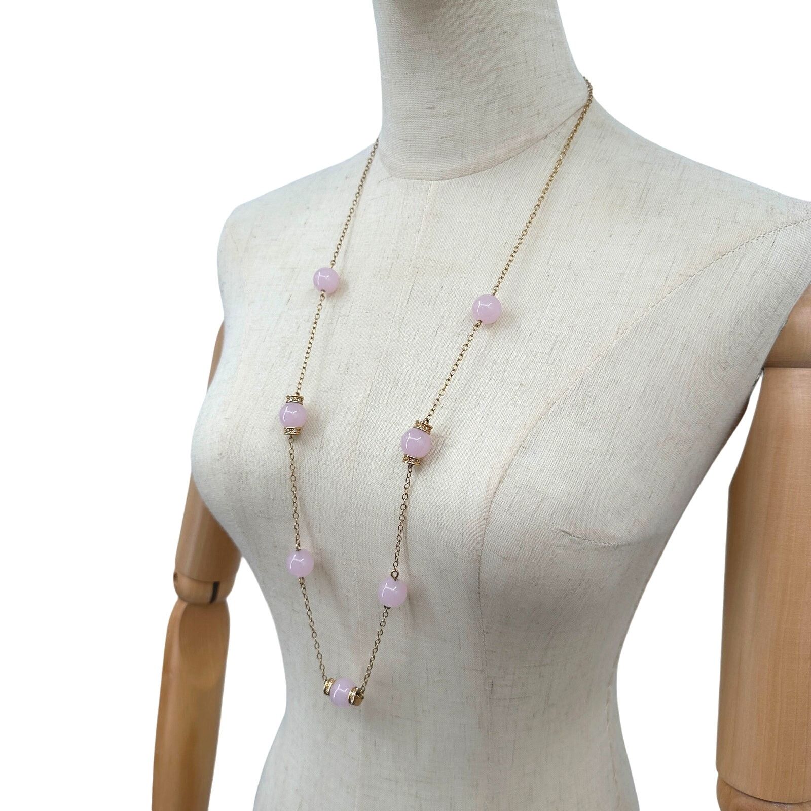 J.Crew J Crew Statement Necklace Long Layering Goldtone Pale Pink Size ONE SIZE - 8 Thumbnail