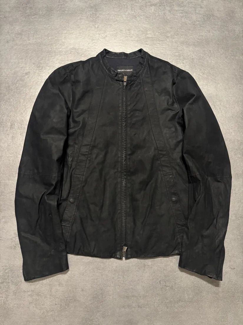 Emporio Armani × Vintage SS2014 Emprio Armani Elevated Black Leather Jacket Size US L / EU 52-54 / 3 - 1 Thumbnail
