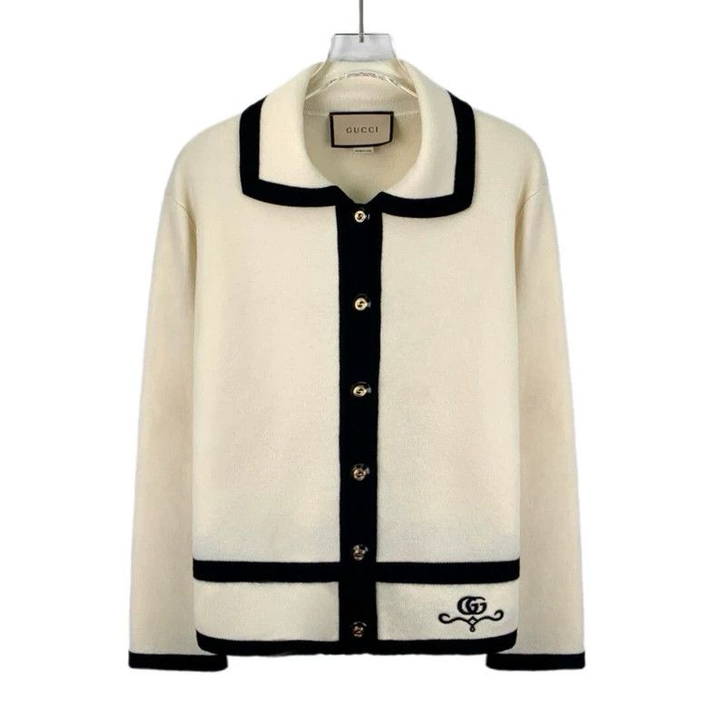 Gucci Gucci Beige logo embroidered wool lapel single-breasted lo Size M / US 6-8 / IT 42-44 - 1 Thumbnail