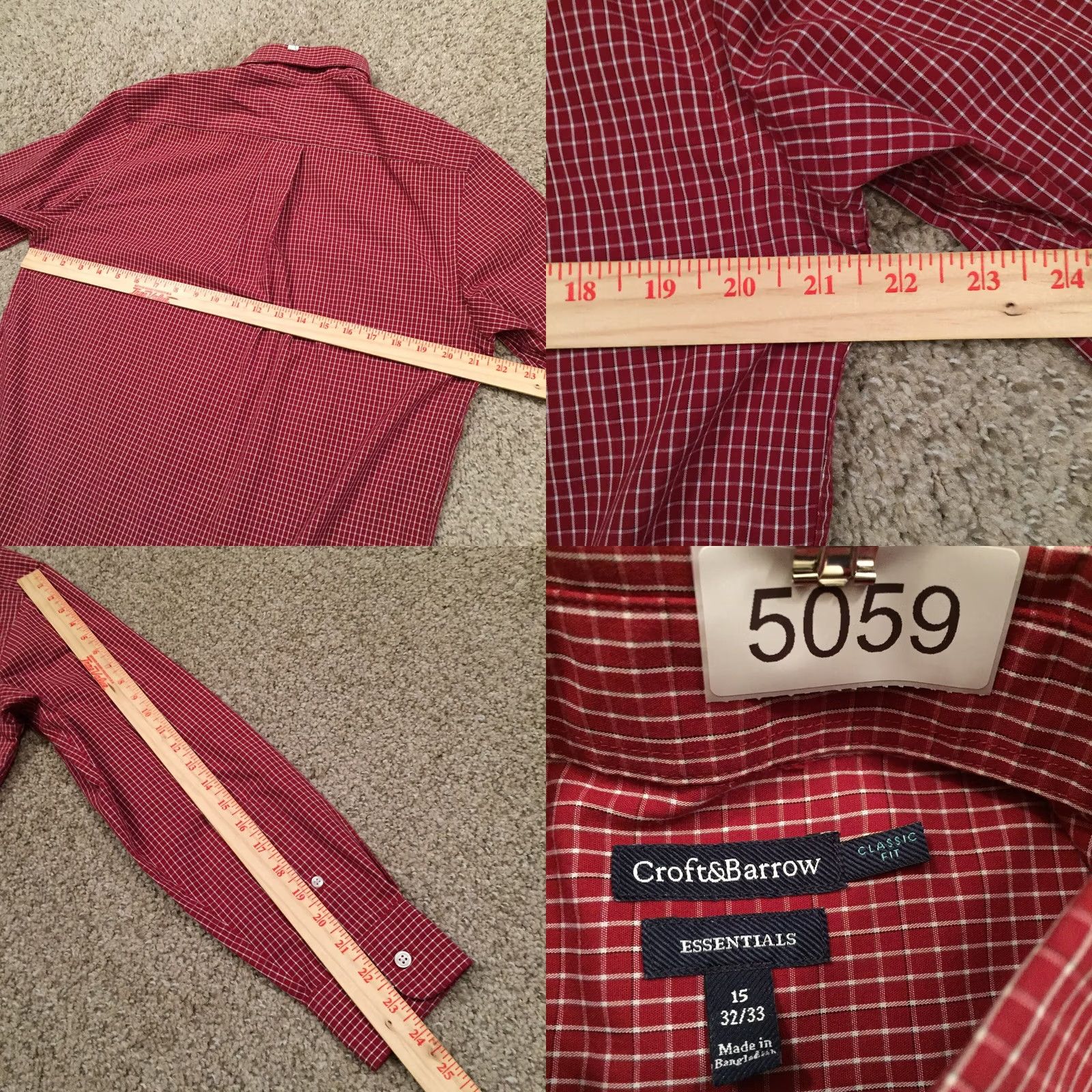 Croft & Barrow Croft & Barrow Shirt Mens 15 Red Plaid Long Sleeve Button Up Size US M / EU 48-50 / 2 - 8 Thumbnail