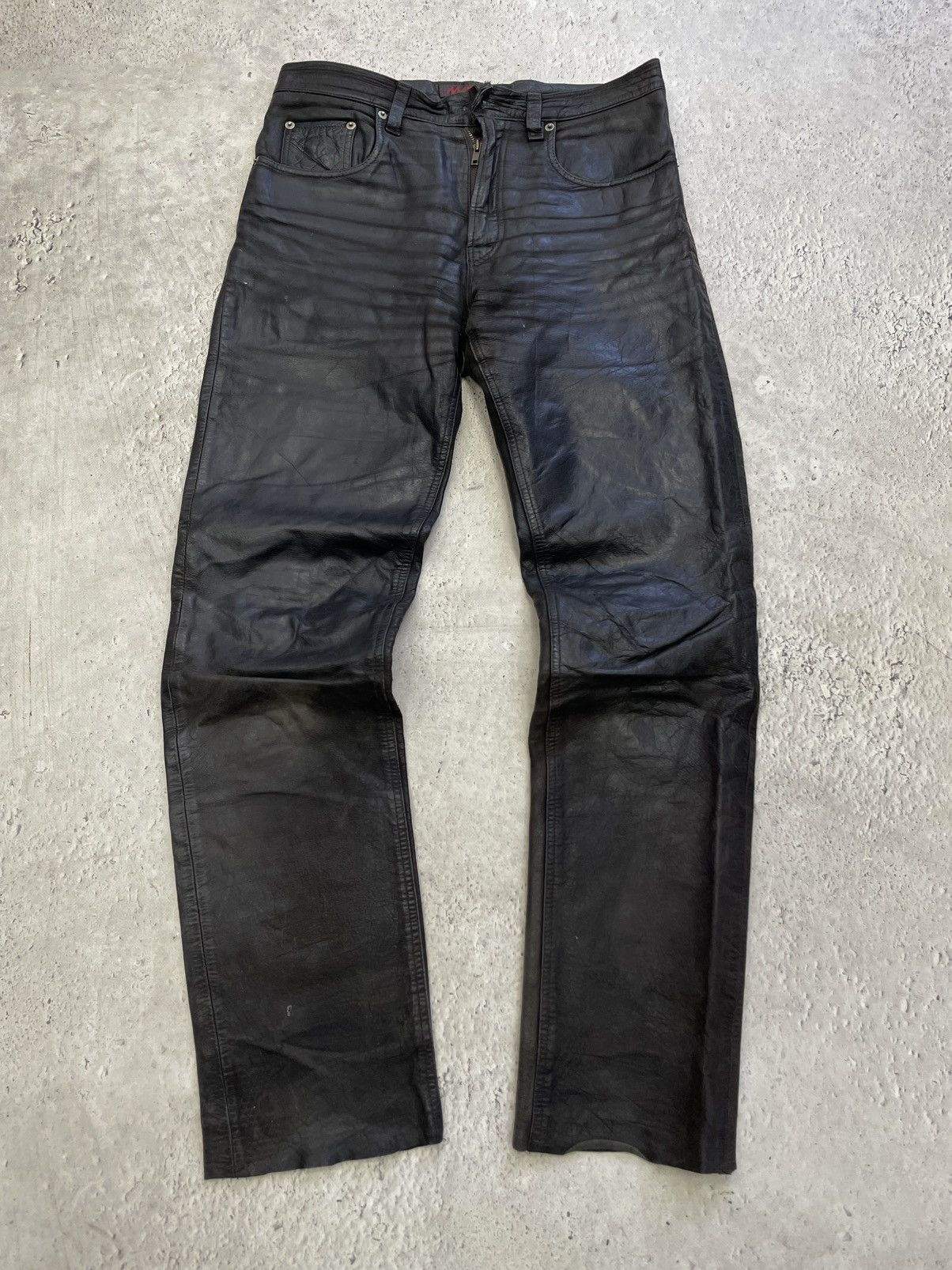 Harley Davidson Marlboro style Black Leather Pants Straight Fit Y2K Moto Size US 32 / EU 48 - 1 Thumbnail