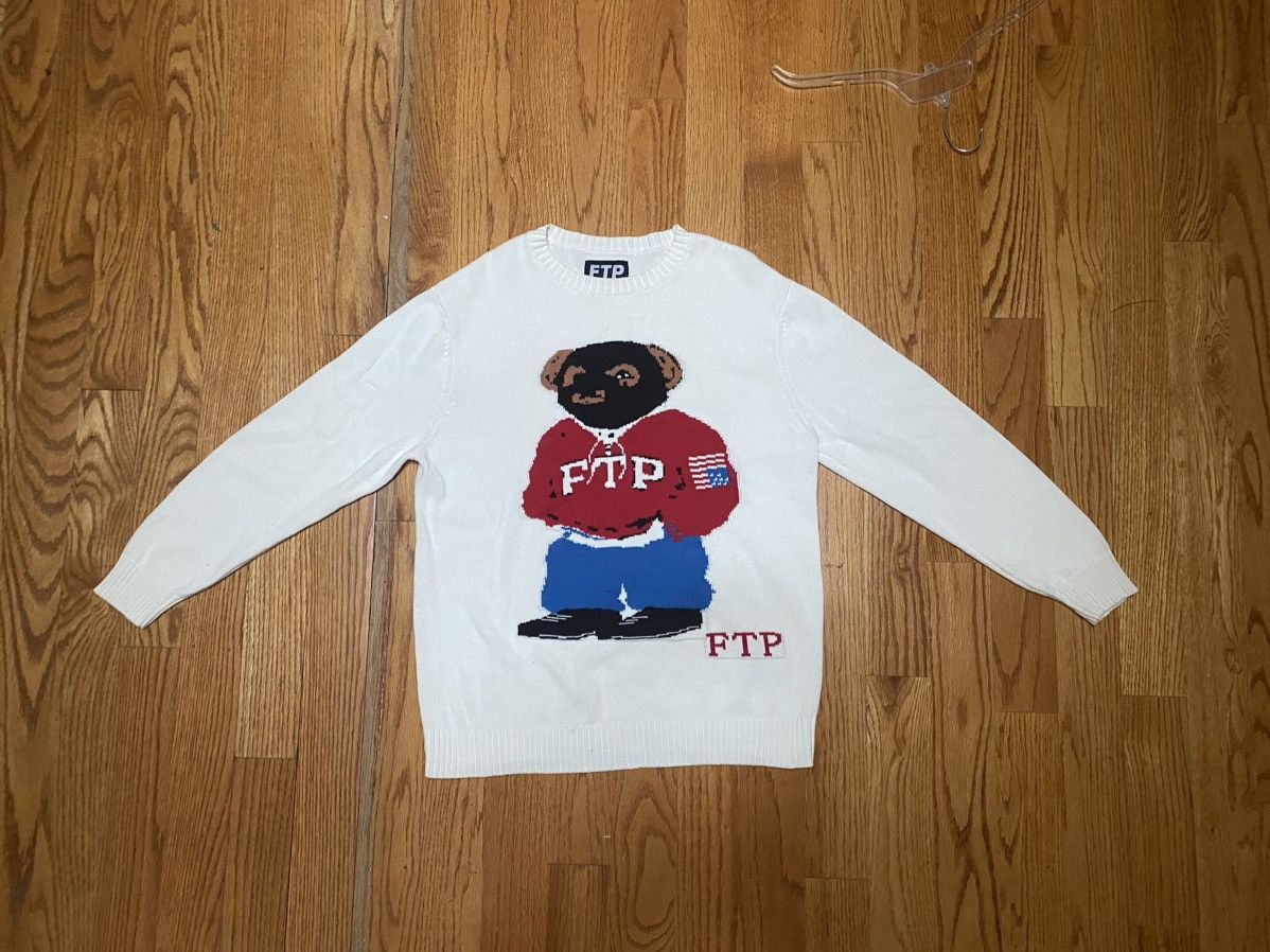 image of Fuck The Population Ftp Bear Sweater Size Medium in White, Men's